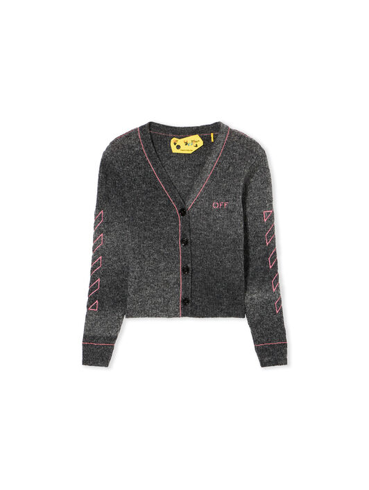 OFF WHITE Embroidered Wool Cardigan DARK GREY - FUCHSIA OGHB006F25KNI001
