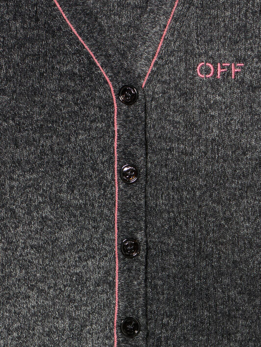 OFF WHITE Embroidered Wool Cardigan DARK GREY - FUCHSIA OGHB006F25KNI001