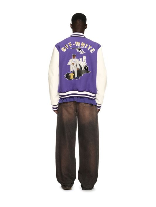 OFF WHITE Time Leather/Wool Varsity Jacket PURPLE OMJA122S25LEA001