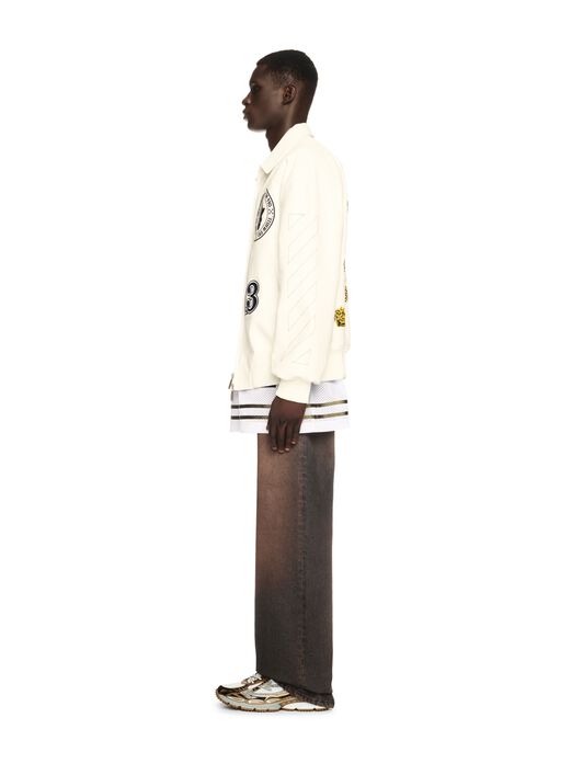 OFF WHITE Rhino Leather Raglan Varsity Jacket WHITE OMJA123S25LEA001