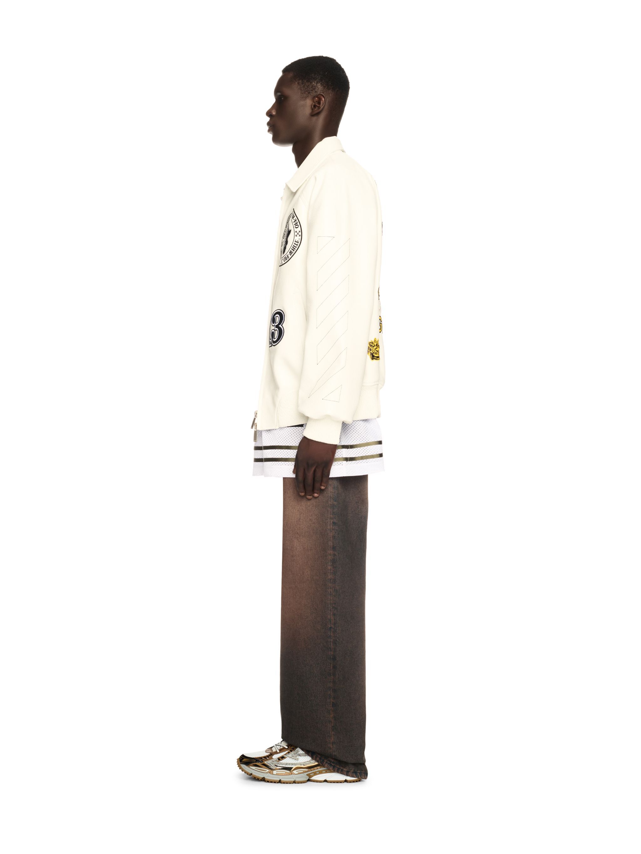 OFF WHITE Rhino Leather Raglan Varsity Jacket WHITE OMJA123S25LEA001