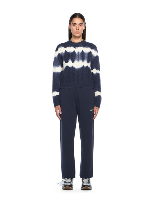 OFF WHITE Tiedye Cable Crop Crewneck Sweater BLUE IRIS-WHITE OWHE10IF25KNI001