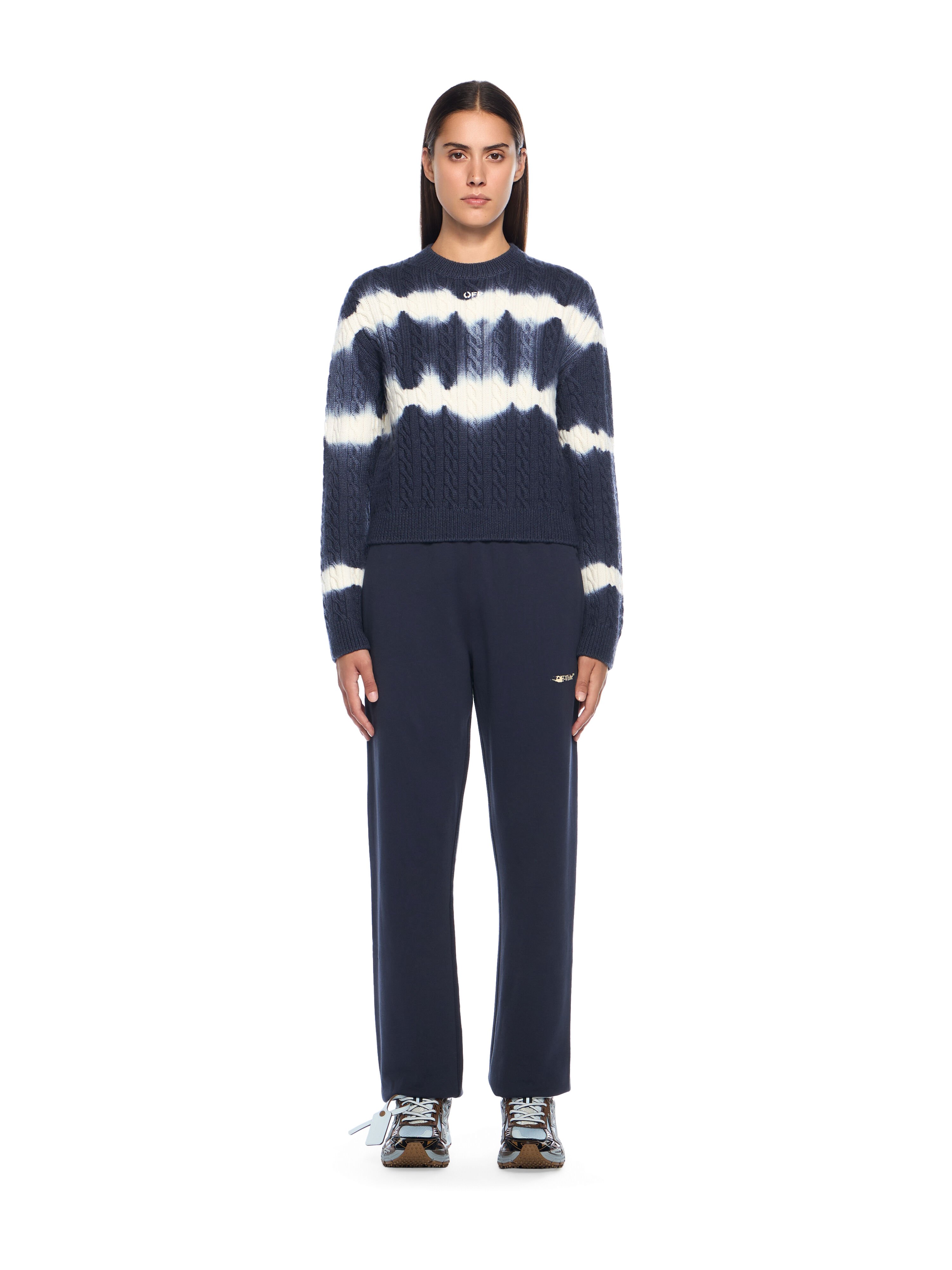 OFF WHITE Tiedye Cable Crop Crewneck Sweater BLUE IRIS-WHITE OWHE10IF25KNI001