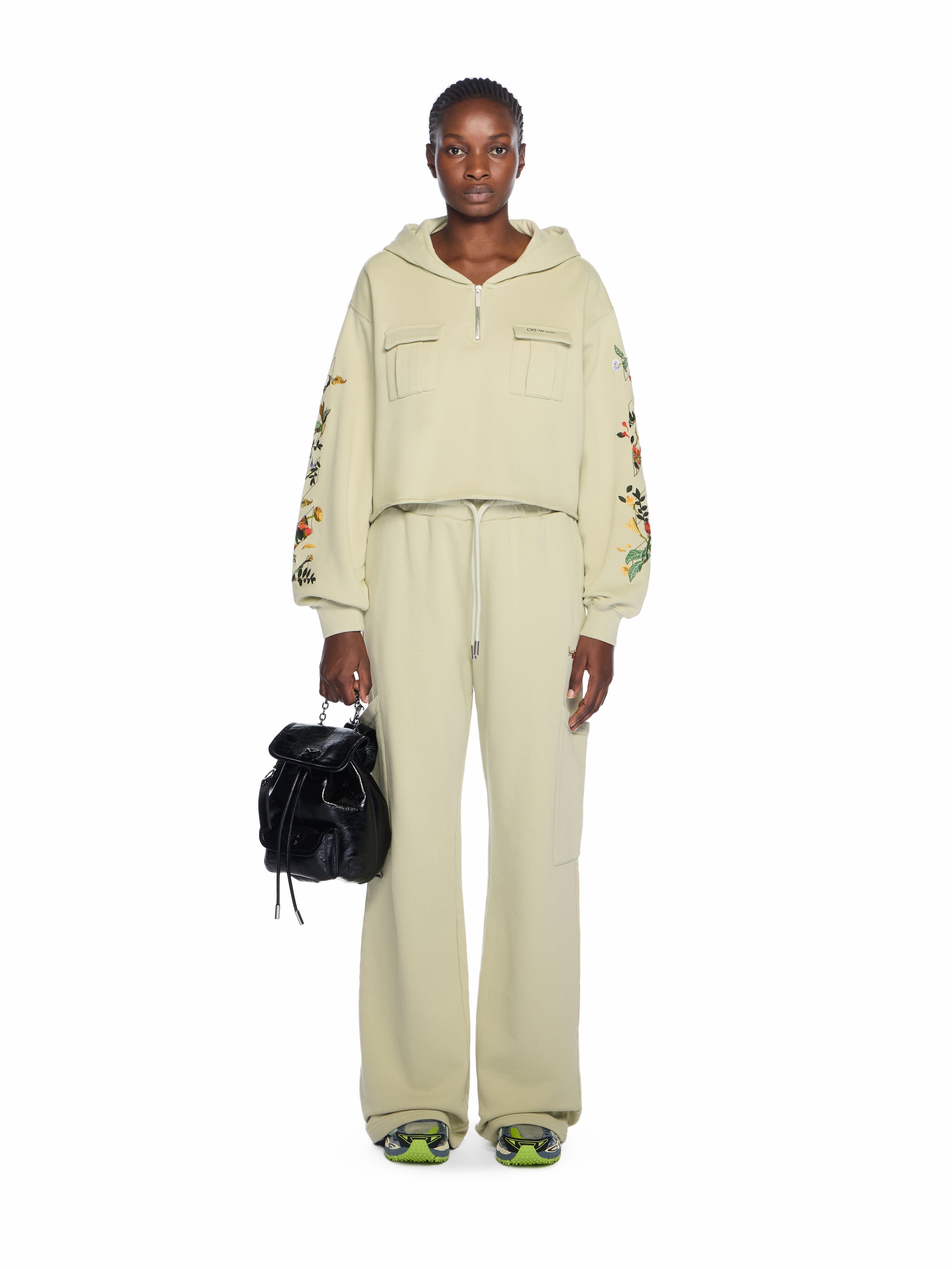 OFF WHITE Bookish Flowers Crop Hoodie ALFALFA-BLACK OWBB06BF25FLE001