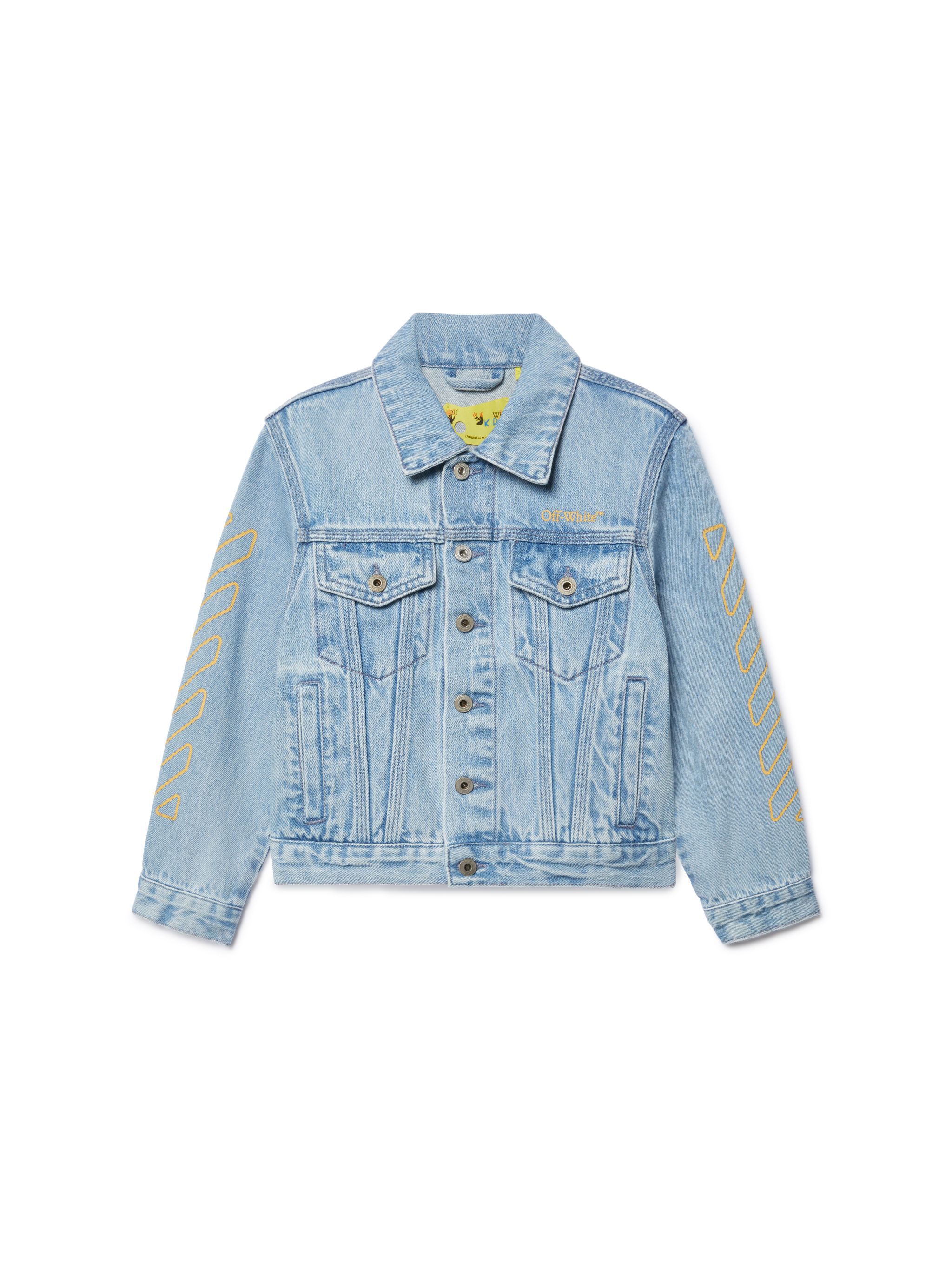 OFF WHITE Diagonal Bookish Denim Jacket BLUE OBYE001S25DEN001