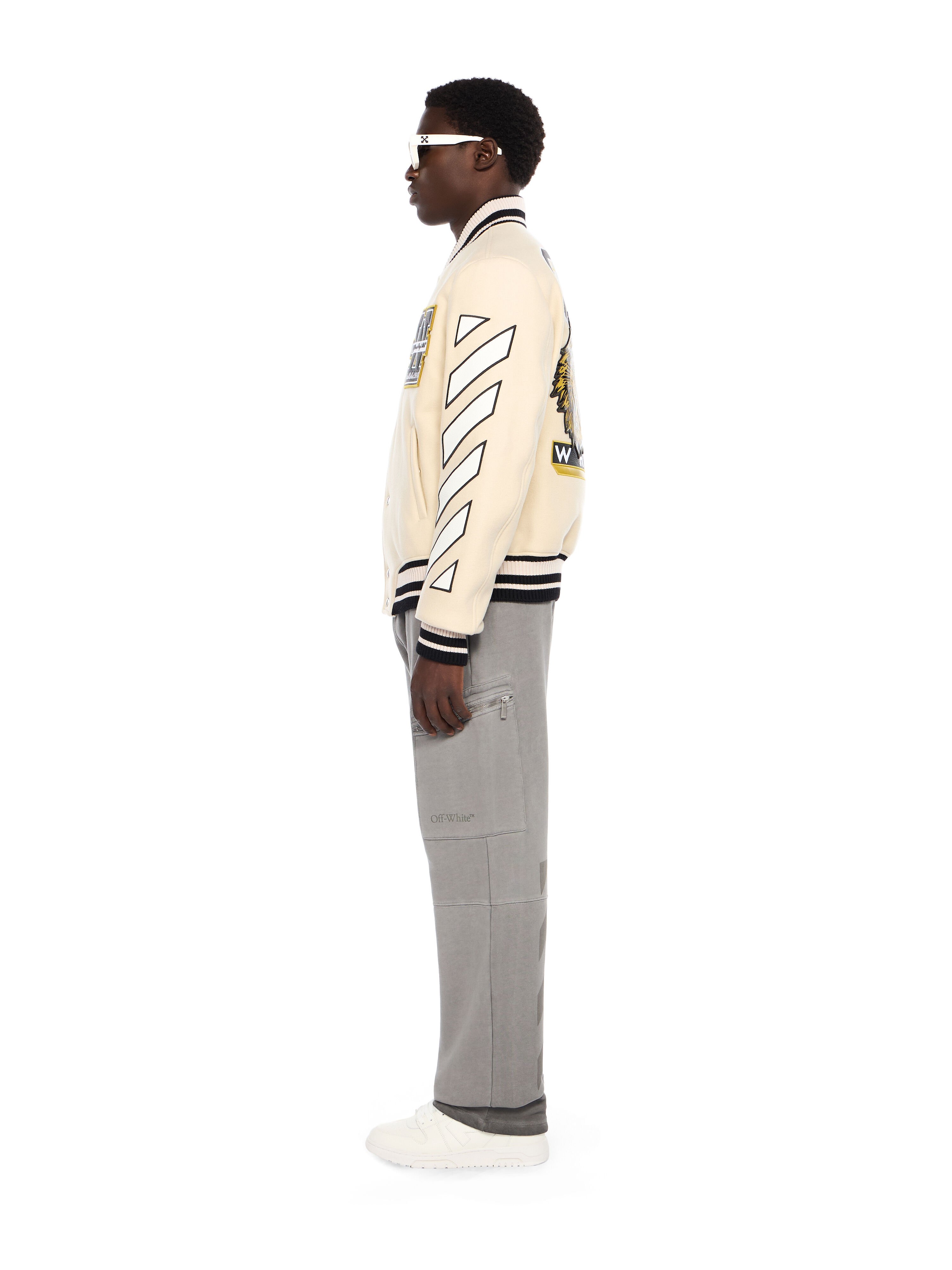 OFF WHITE Lion Wool Varsity Jacket FROZEN DEW OMEH053F25FAB002