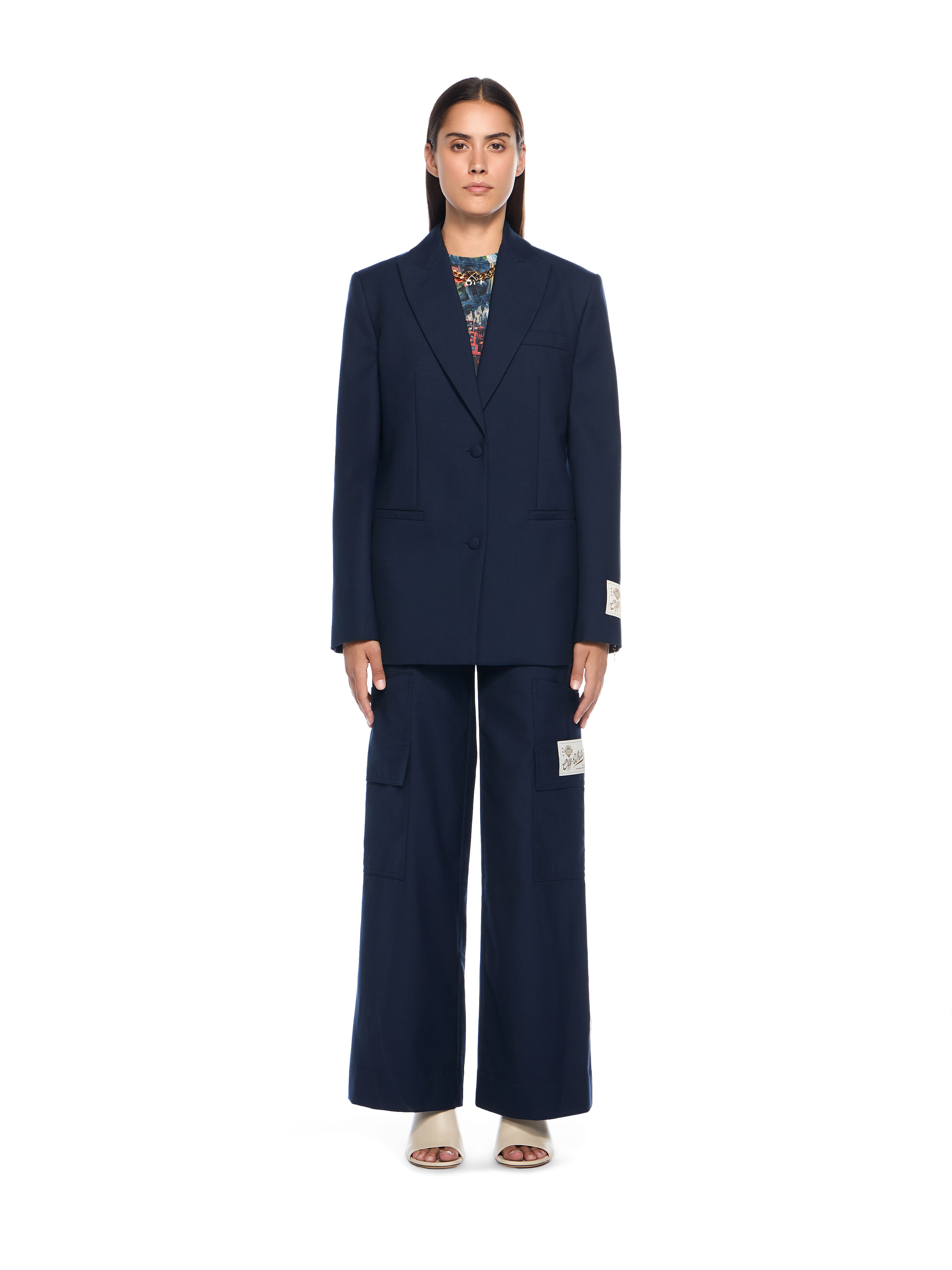 OFF WHITE Gabardine Label Tomboy Jacket BLUE IRIS-CREAM OWEF099F25FAB001