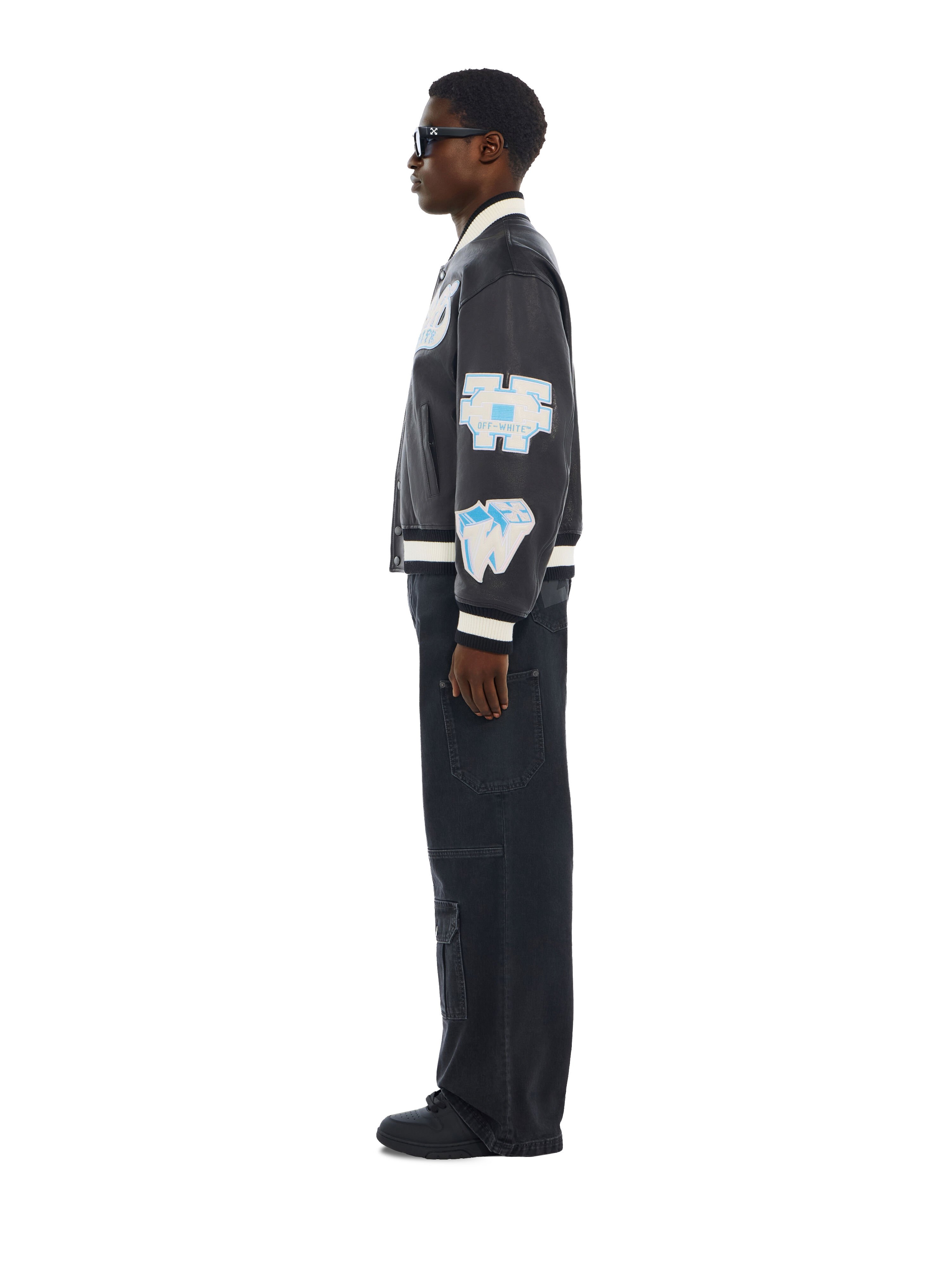 OG Patches Racing Leather Varsity Jacket OFF WHITE OG Patches Racing Leather Varsity Jacket BLACK 44MJA142F26L001