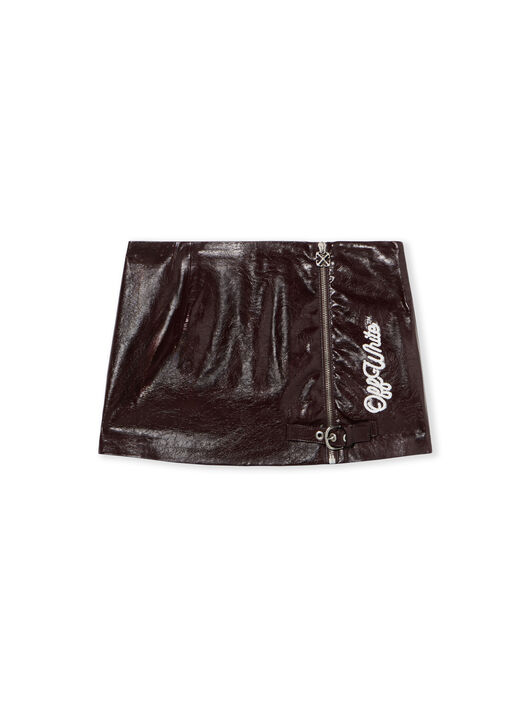 OFF WHITE Crinkle Coated Mini Skirt CHOCOLATE PLUM-WHITE OWCU01GF25FAB001