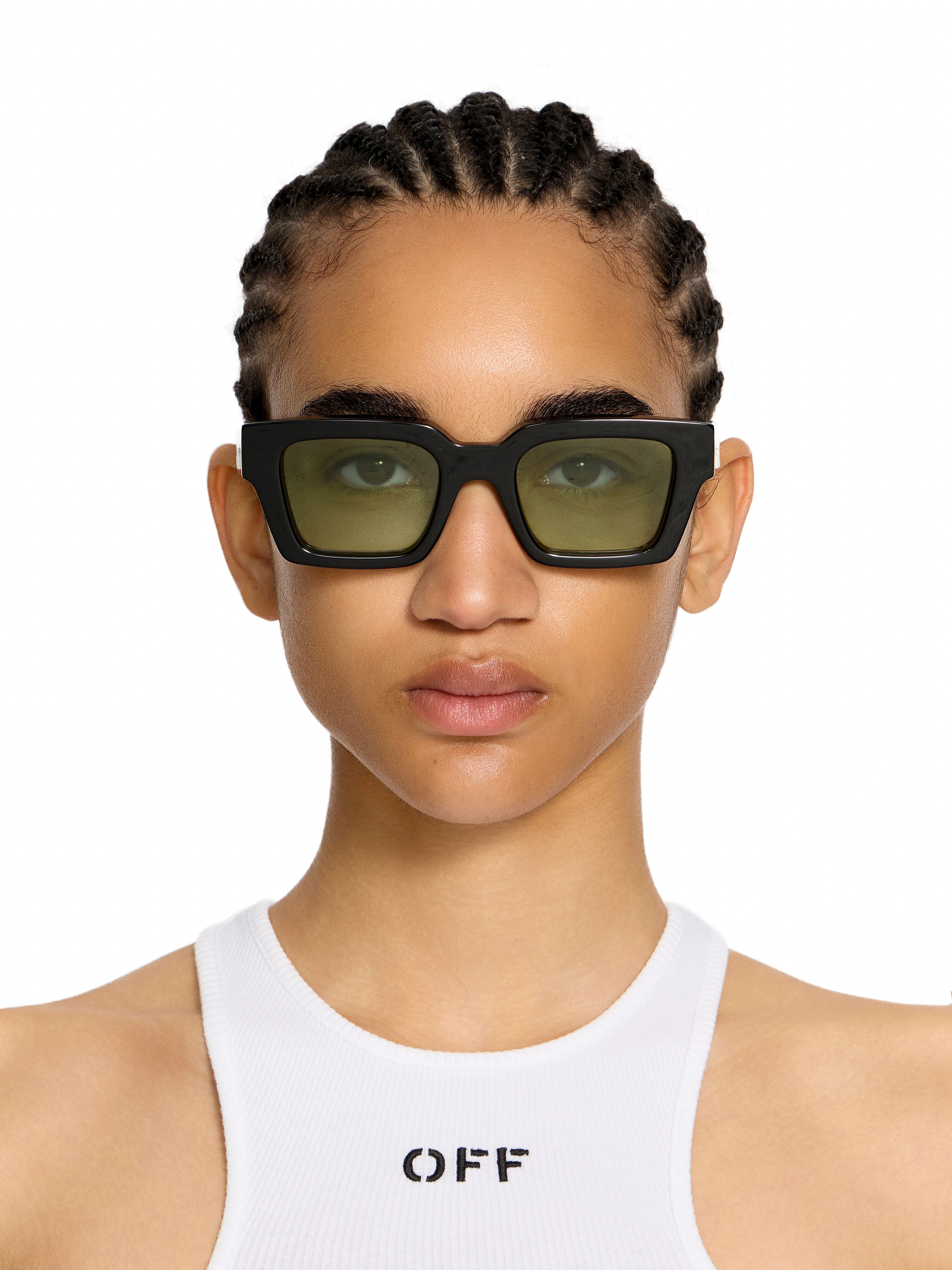 OFF WHITE Virgil M Light Green Lens Sunglasses Shiny Black OW1022105050