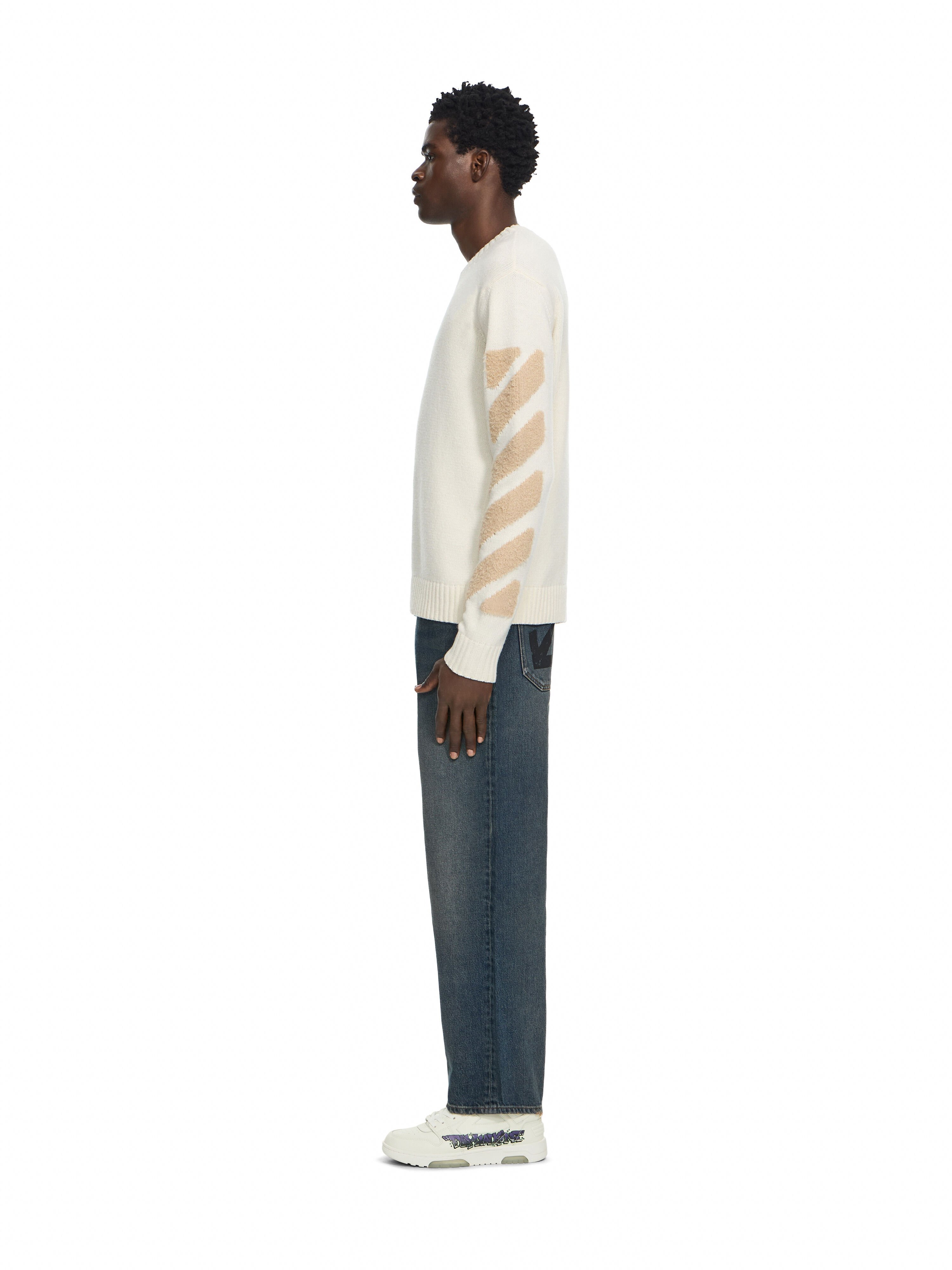 OFF WHITE Diagonals Fuzzy Knit Crewneck CREAM 44MHE087F26K002