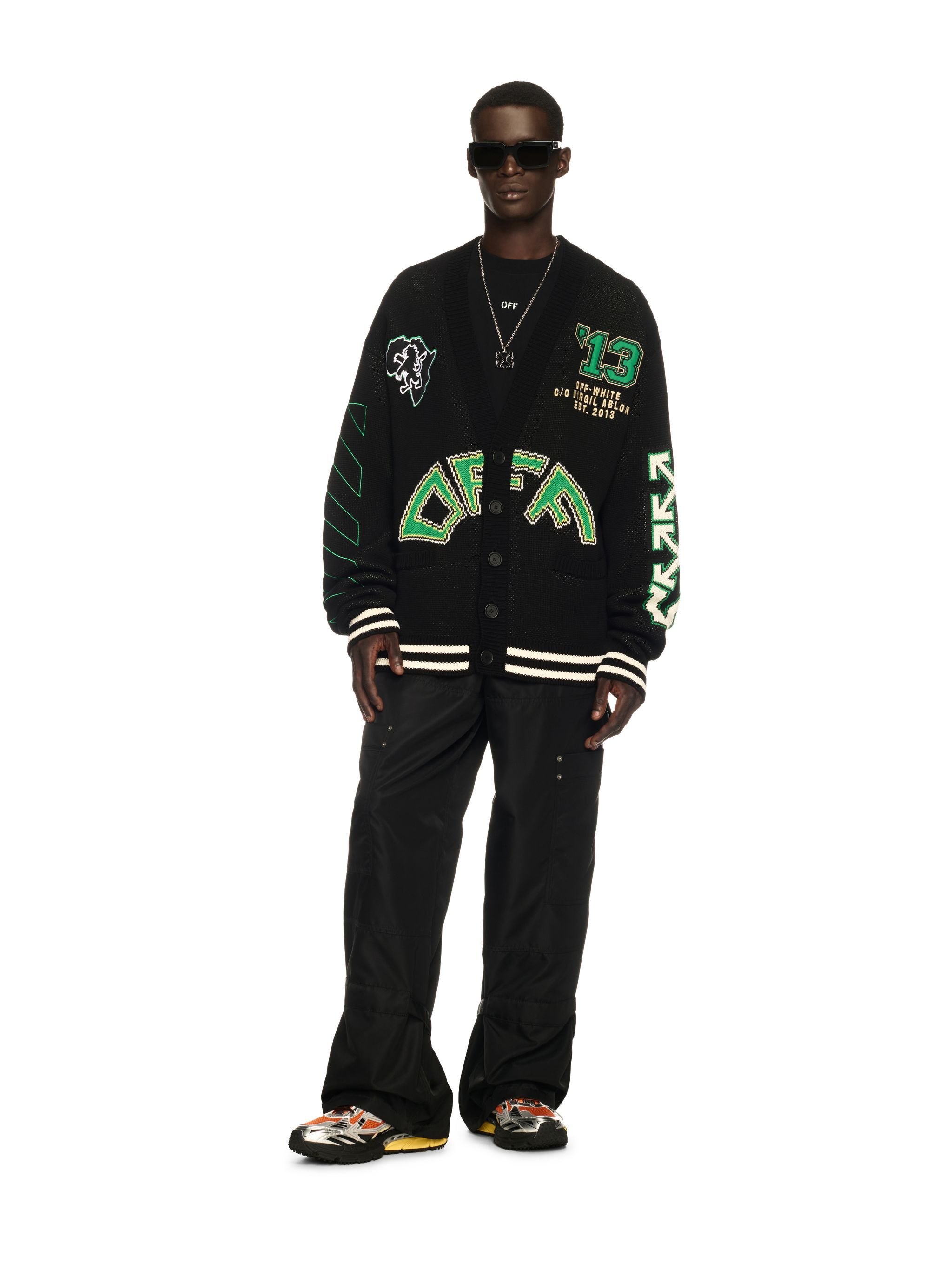 OFF WHITE Cardigan Varsity Nero Con Motivo Crocodile NERO OMHB019S25KNI002