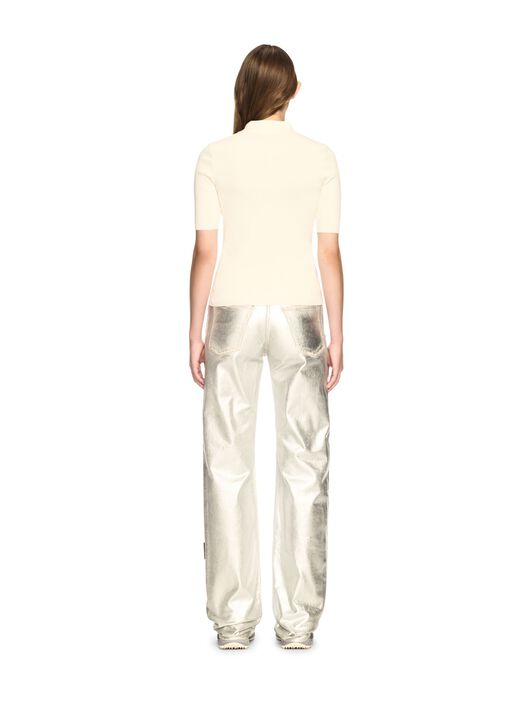 OFF WHITE Cream Striped Knit Polo Shirt NEUTRALS OWHV005S25KNI001