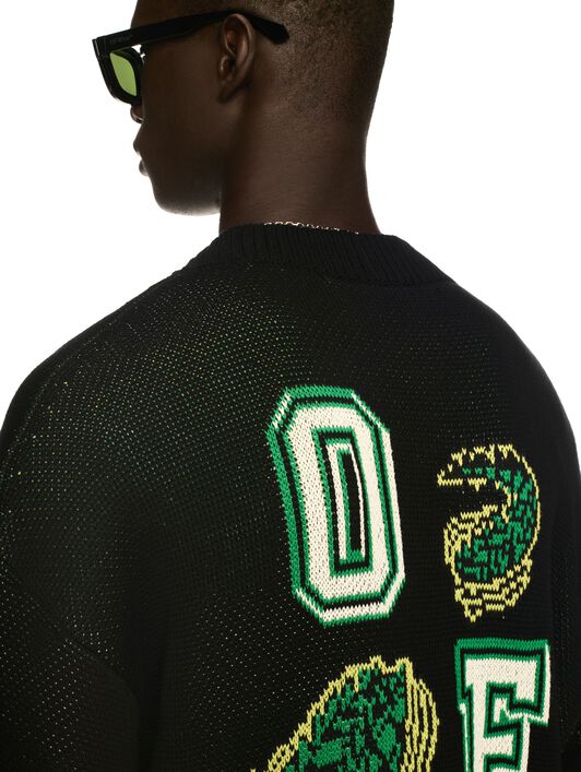 OFF WHITE Cardigan Varsity Nero Con Motivo Crocodile NERO OMHB019S25KNI002