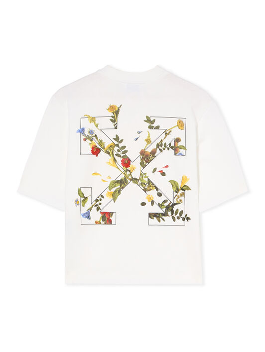 OFF WHITE Embroidered Flowers Boxy Logo Tee WHITE - BLACK OWAA124F25JER001
