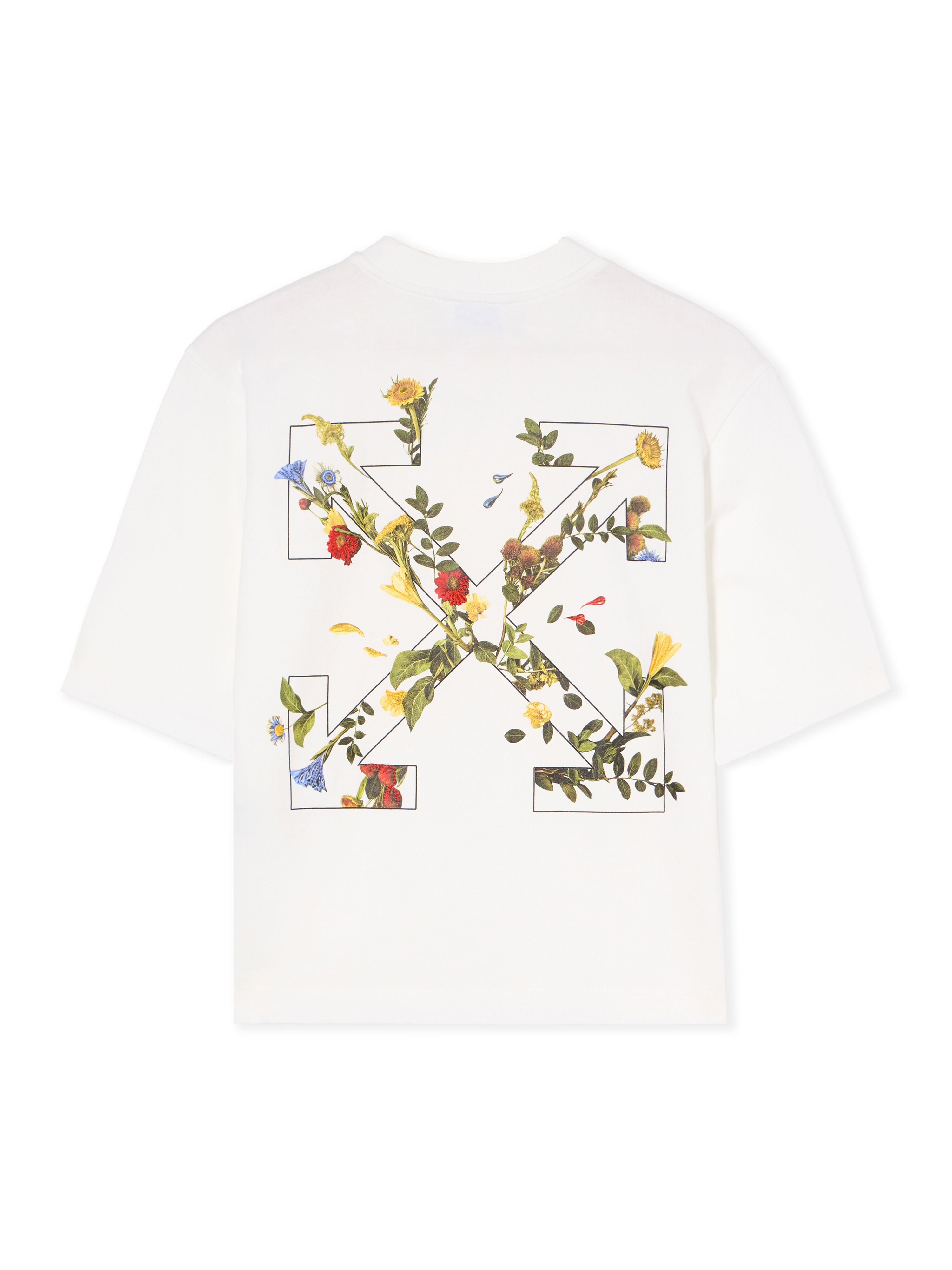 OFF WHITE Embroidered Flowers Boxy Logo Tee WHITE - BLACK OWAA124F25JER001