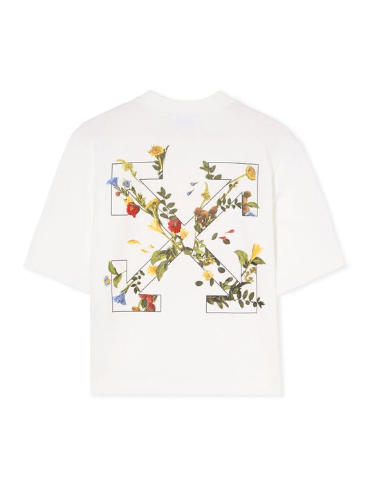 Embroidered Flowers Boxy Logo Tee OFF WHITE Embroidered Flowers Boxy Logo Tee WHITE - BLACK OWAA124F25JER001