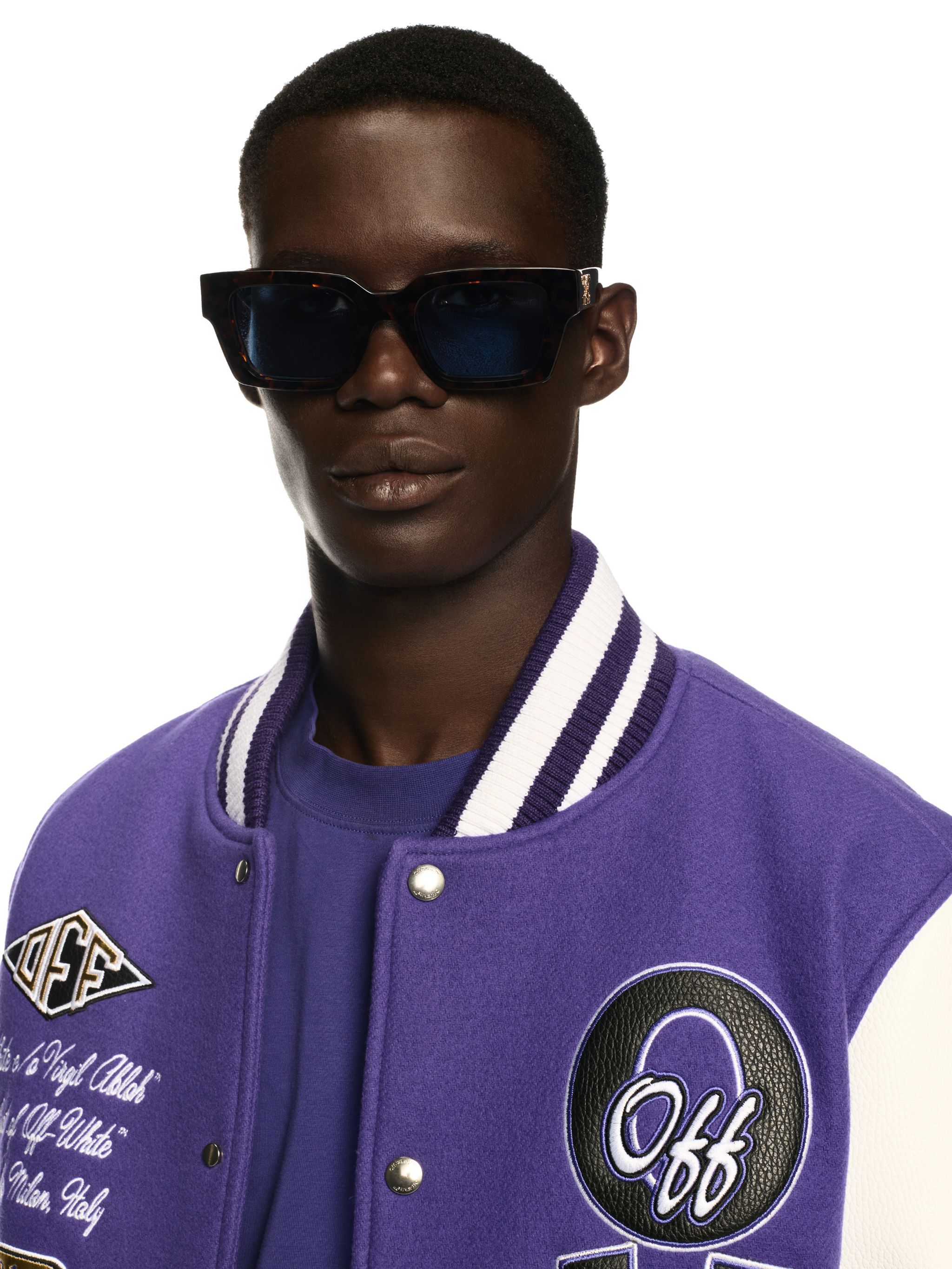 OFF WHITE Time Leather/Wool Varsity Jacket PURPLE OMJA122S25LEA001