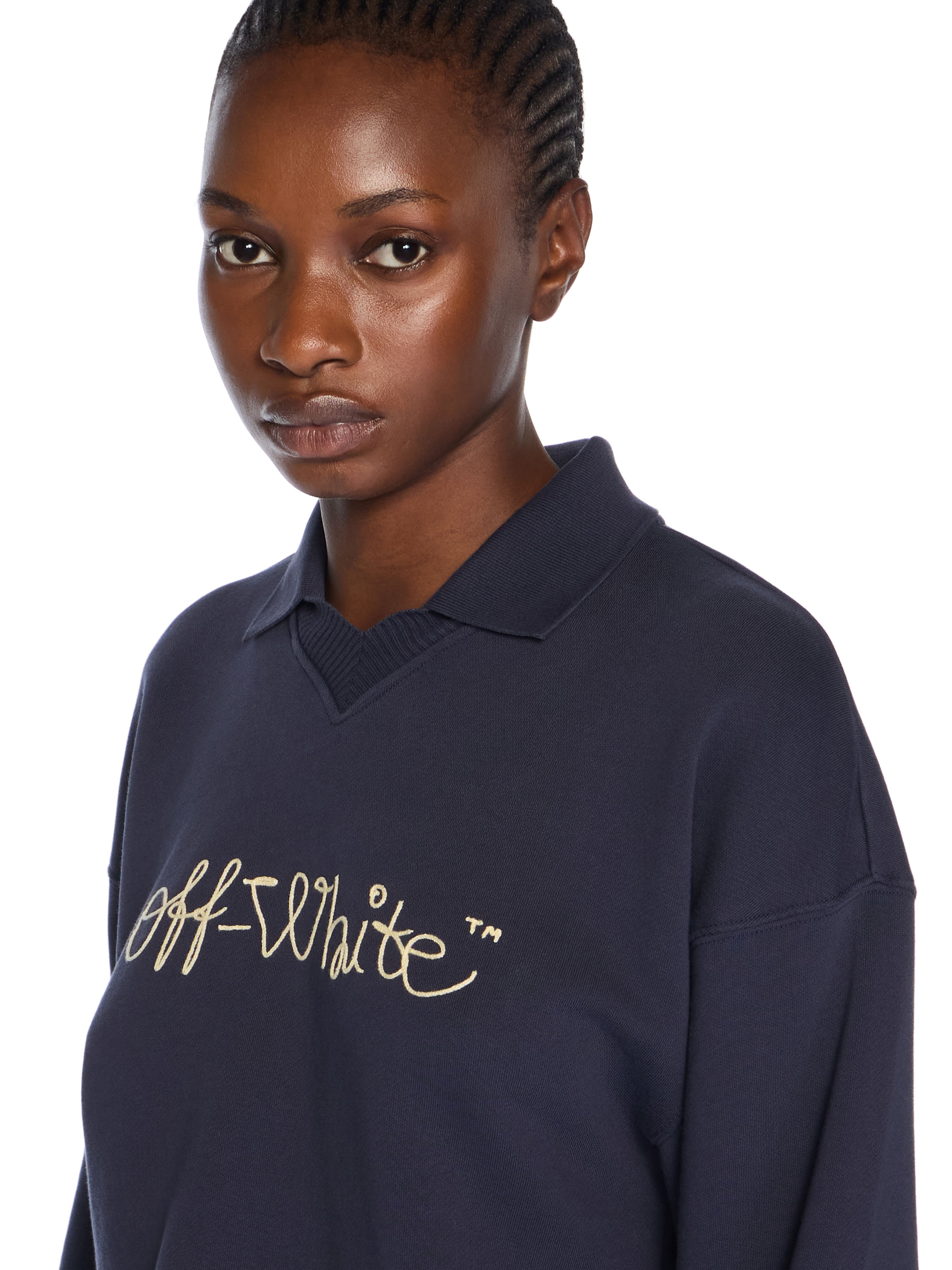 Embroidered Script Logo Crop Polo Sweater OFF WHITE Embroidered Script Logo Crop Polo Sweater DARK SAPPHIRE-DOUBLE CREAM OWBA07BF25FLE002