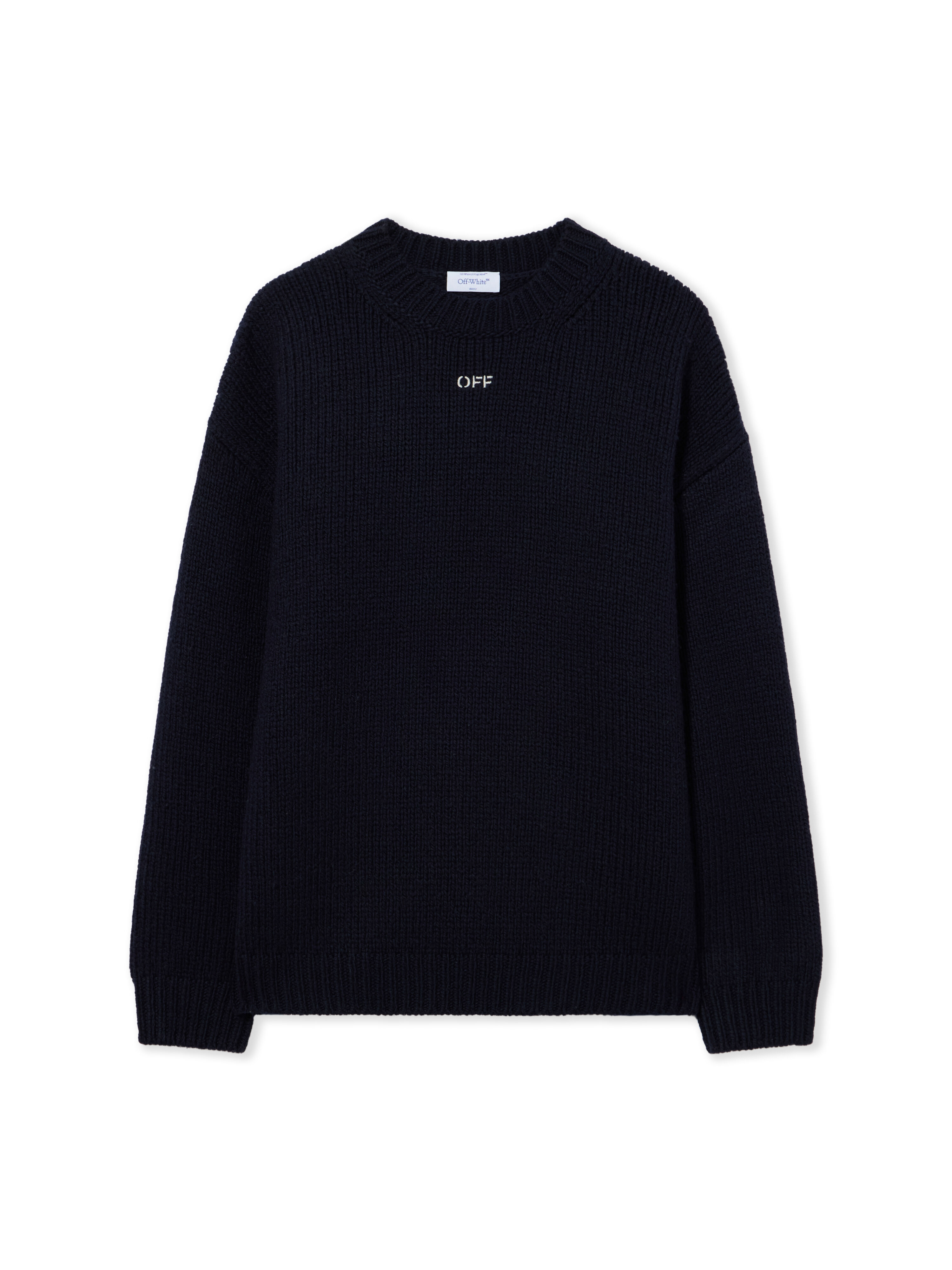 OFF WHITE Maxi Arrow Embroidered Knit Crewneck BLUE GRAPHITE 44MHE212F26K001
