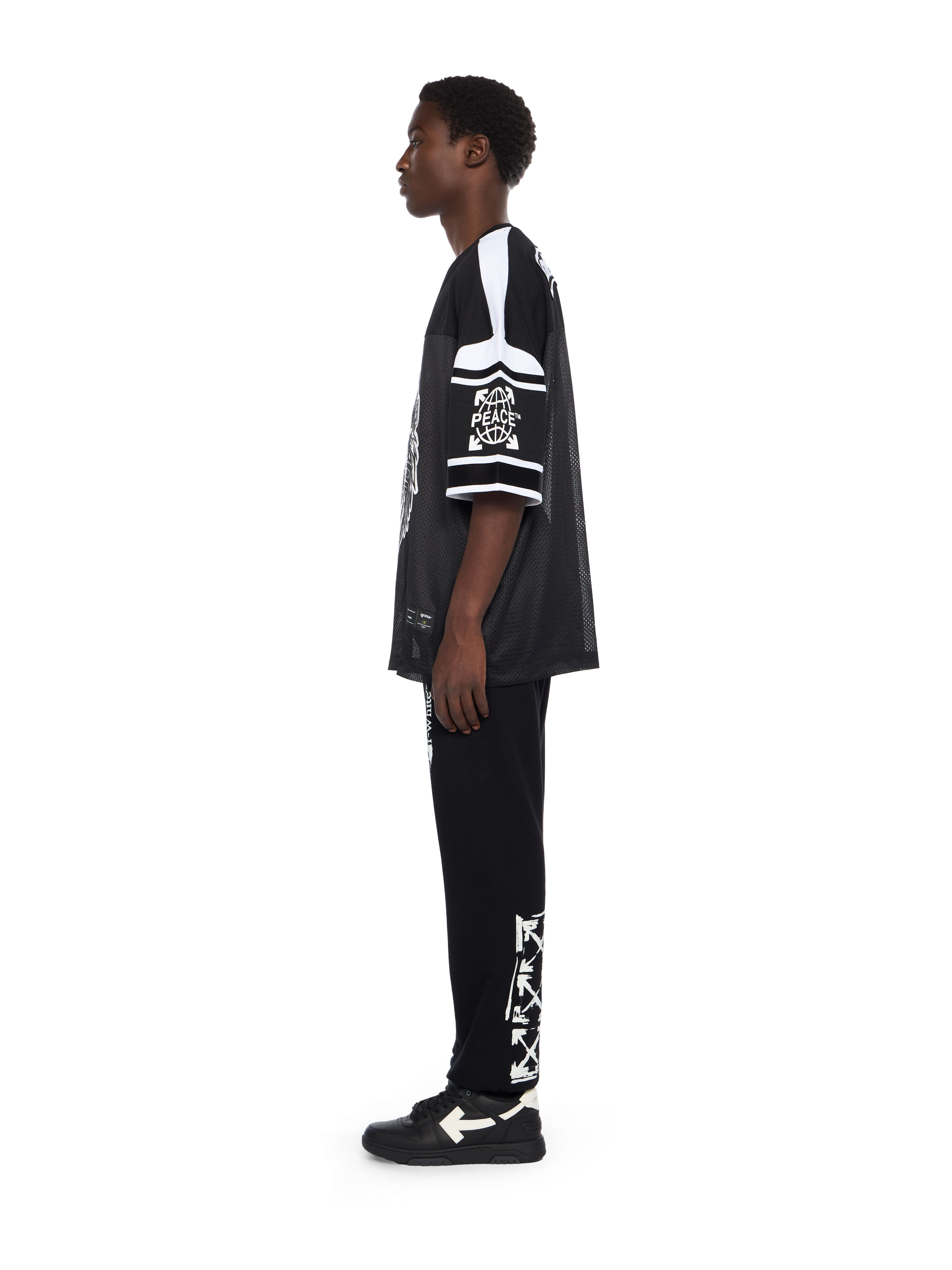 OFF WHITE Lion Mesh Football Tee BLACK - WHITE OMAD003F25JER001