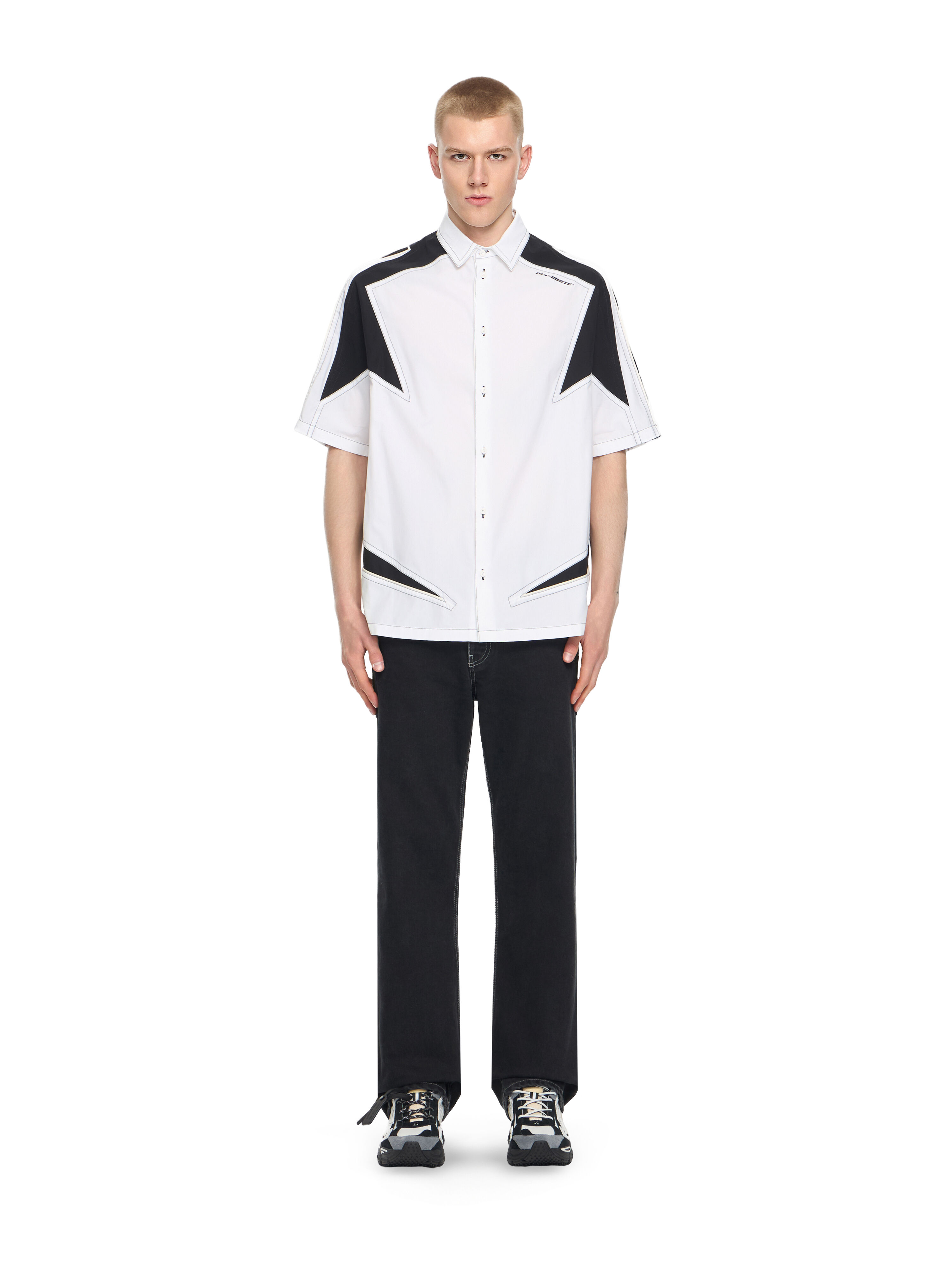 OFF WHITE Race Logo Star Bowling Shirt WHITE 44XGG01HS26F001