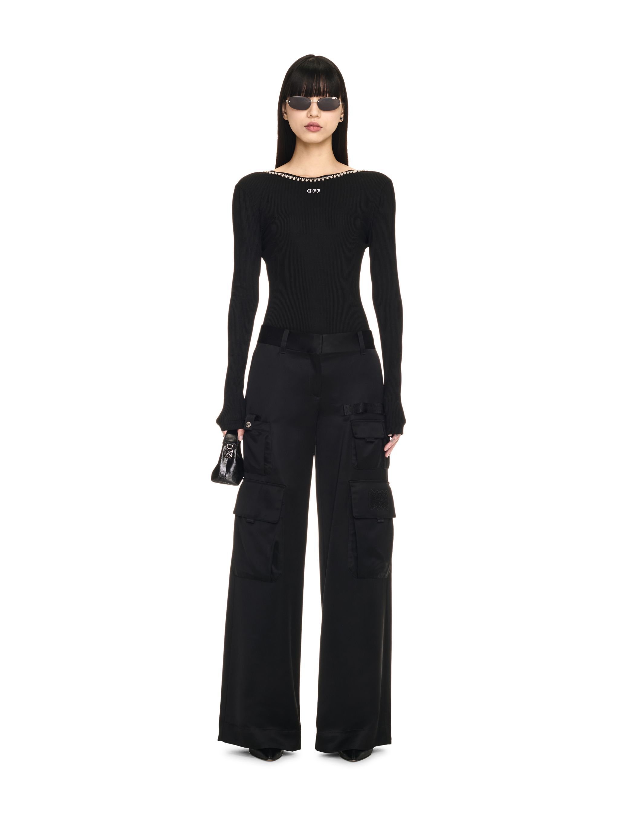 OFF WHITE Light Rib Emb 20S L/S Top BLACK OWAD259F24JER001
