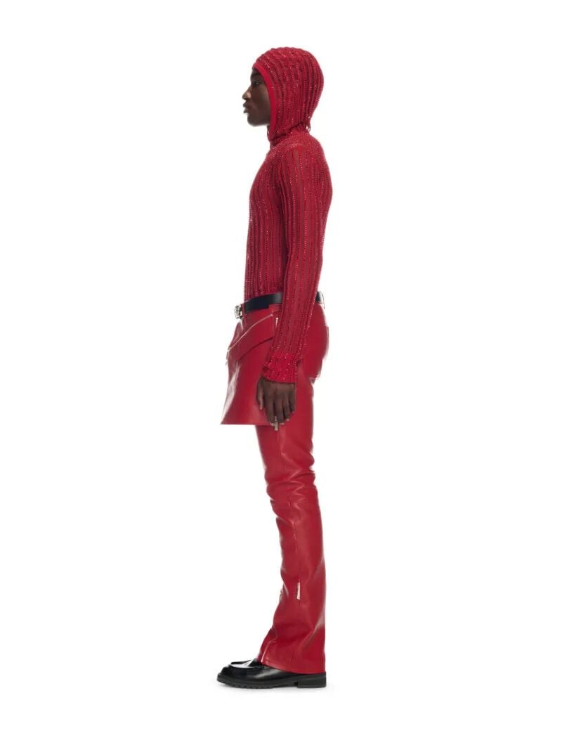 OFF WHITE Crystal Light Rib Knit Hoodie RED OMHU032Z25KNI001