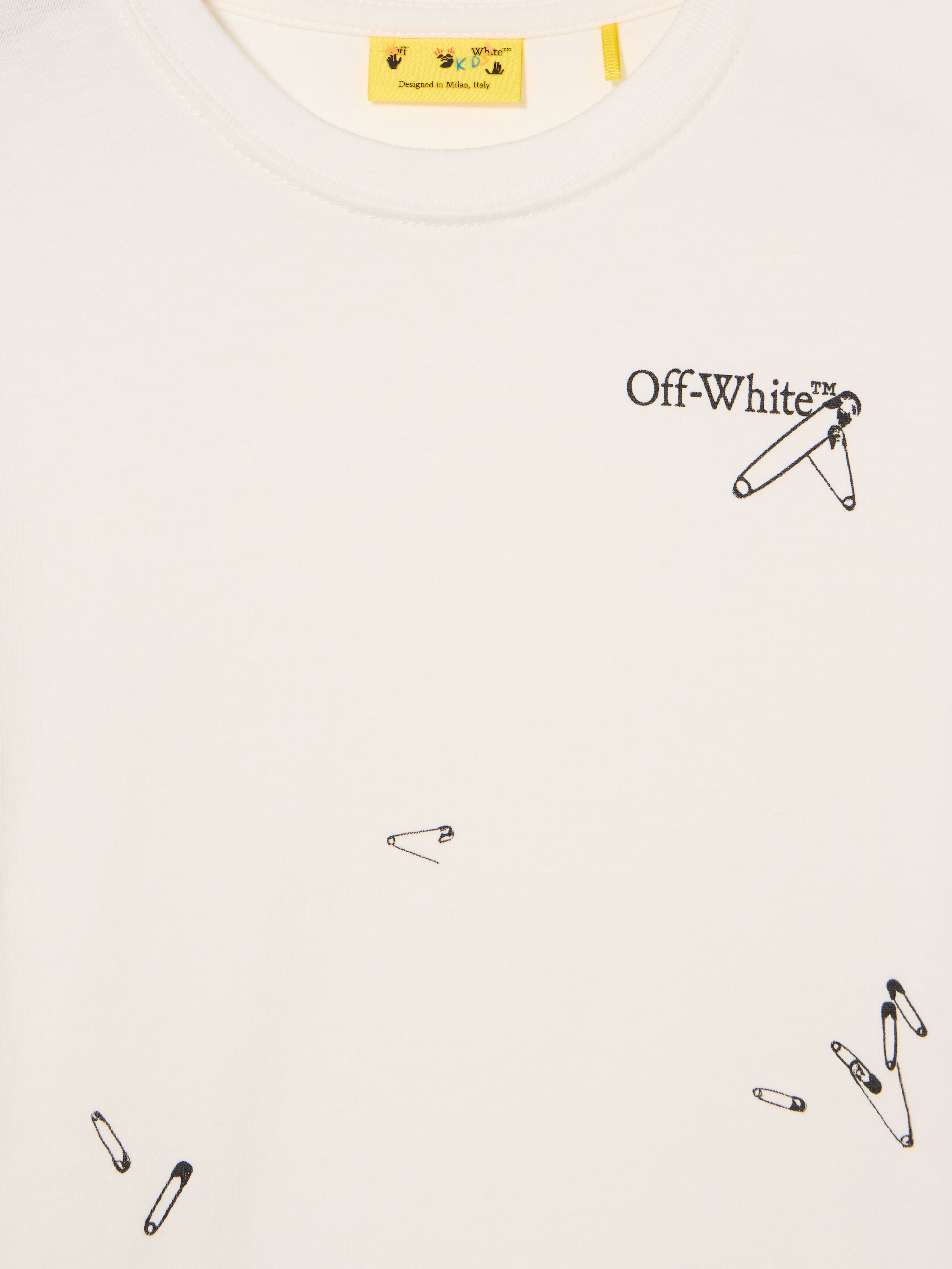 OFF WHITE Safety Pins Graphic Logo T-Shirt WHITE - BLACK OBAA002F25JER00H