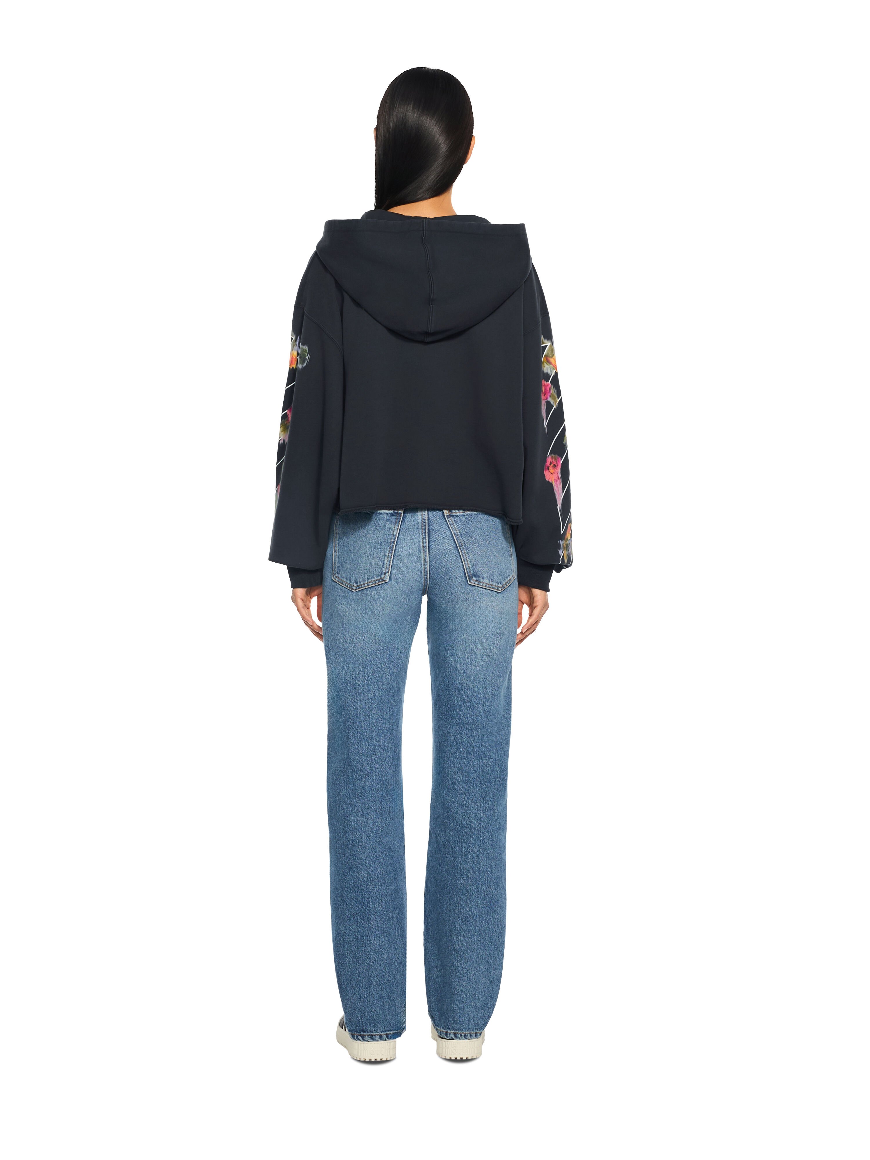 Bookish Flower Poket Crop Hoodie OFF WHITE Bookish Flower Poket Crop Hoodie Fade Out Black White 2FE00499T