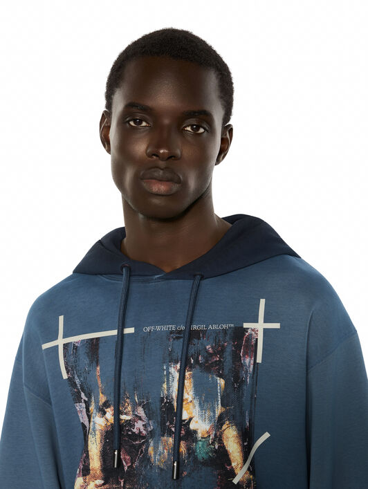 OFF WHITE Ripped Narciso Regular Hoodie CLOUD BLU GRAPHITE 44MBB12NF26F00A