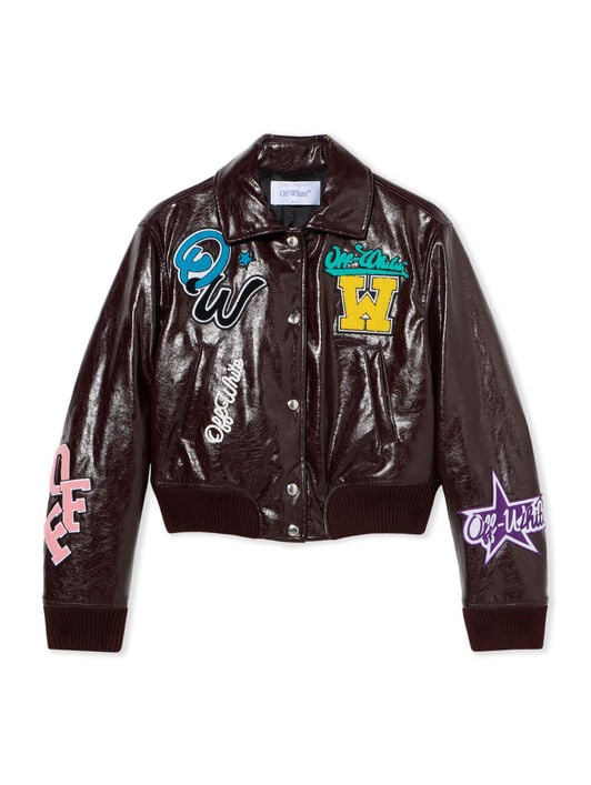 Crinkled Coated Varsity Jacket OFF WHITE Crinkled Coated Varsity Jacket CHOCOLATE PLUM-WHITE OWEK00MF25FAB001