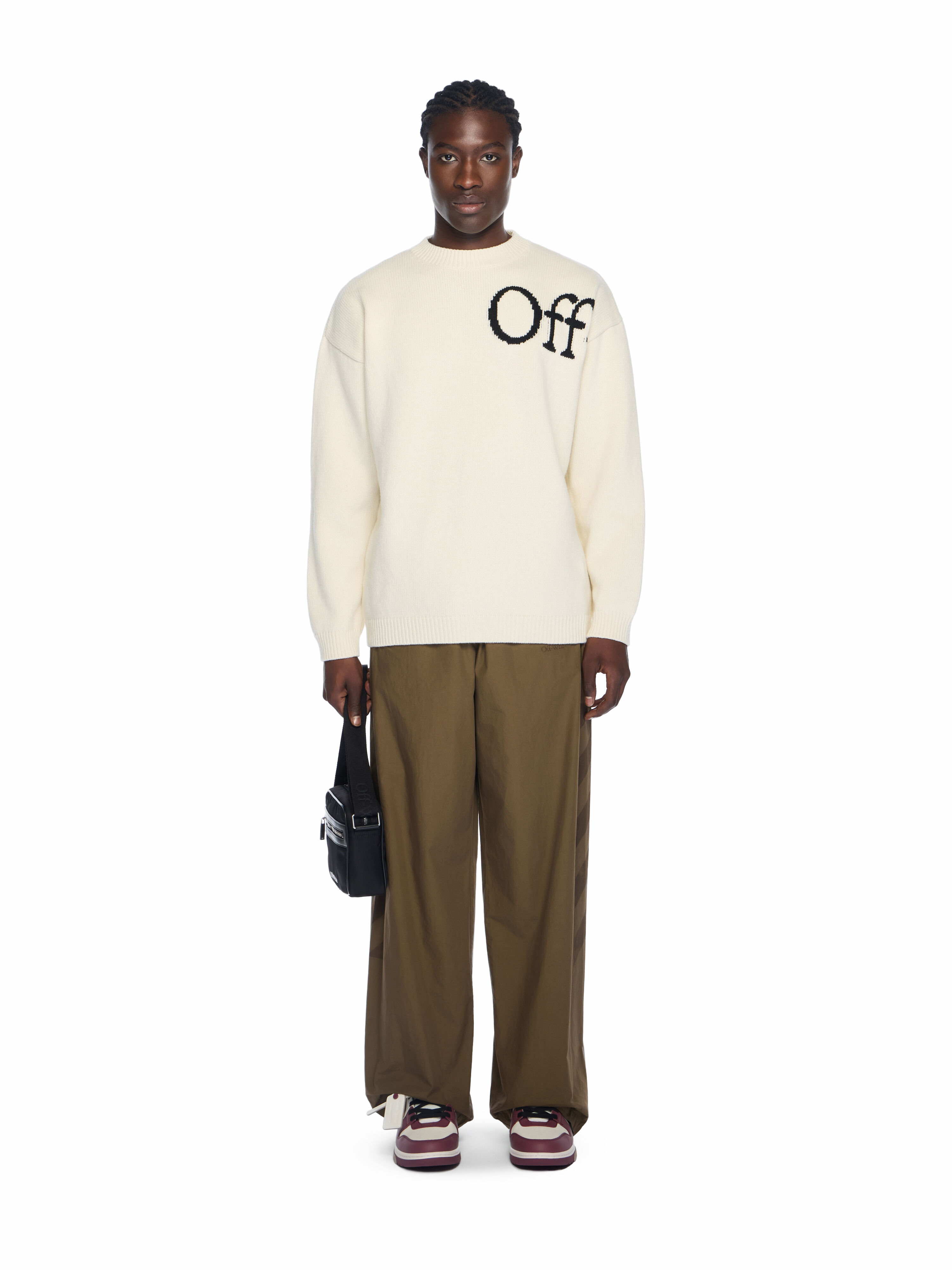Bookish Knit Crewneck Sweater in CREAM - BLACK for Men | Off-White™