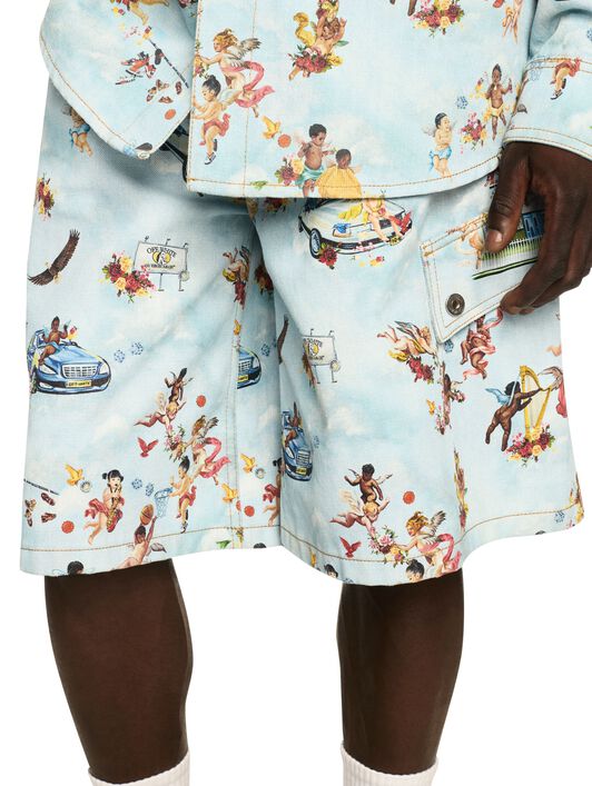 OFF WHITE Fresco Print Den Safari Cargo Multicolor BLUE OMYC024S25DEN001