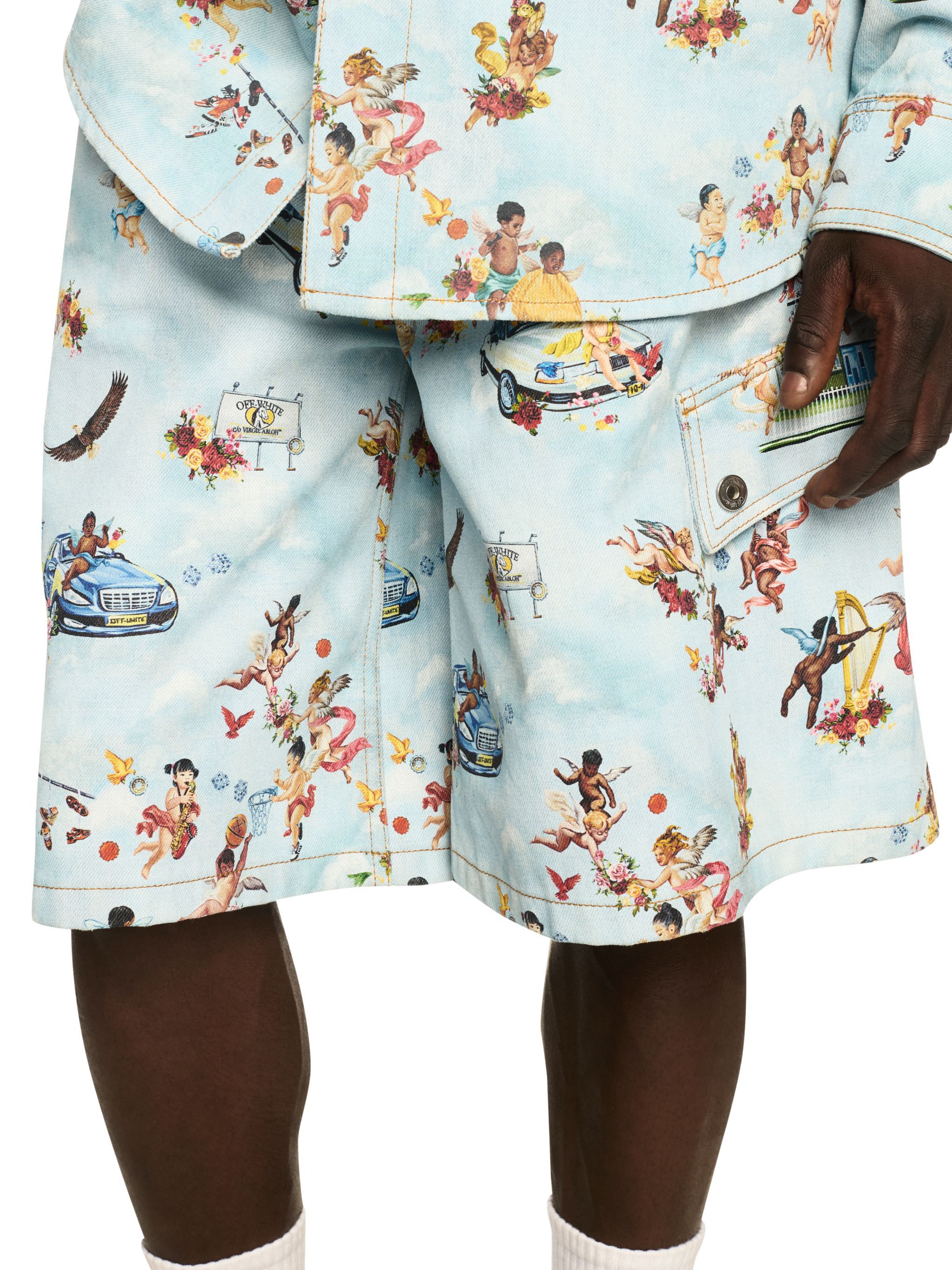 OFF WHITE Fresco Print Den Safari Cargo Multicolor BLUE OMYC024S25DEN001