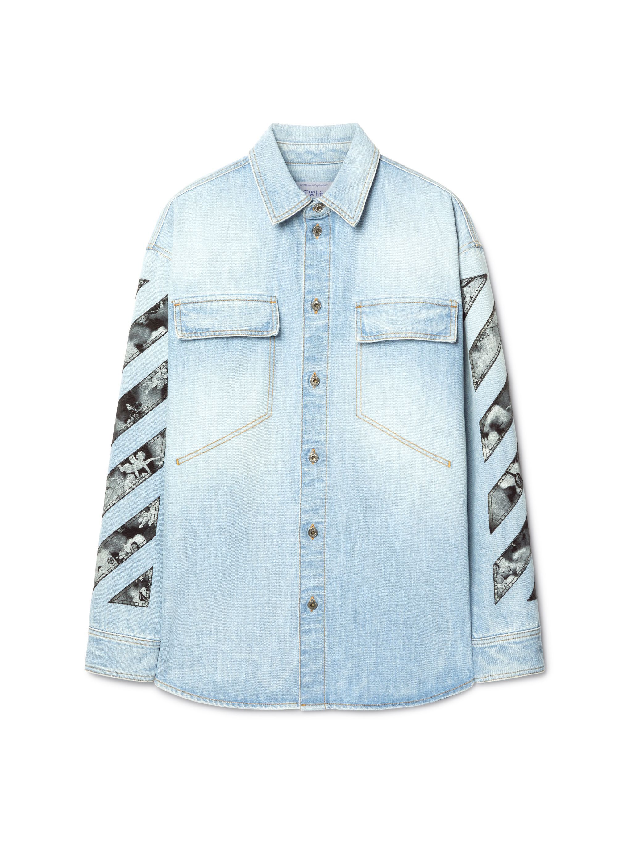 OFF WHITE Blue Diagonal Fresco Arrow Military Shirt BLUE OMYD05HS25DEN001