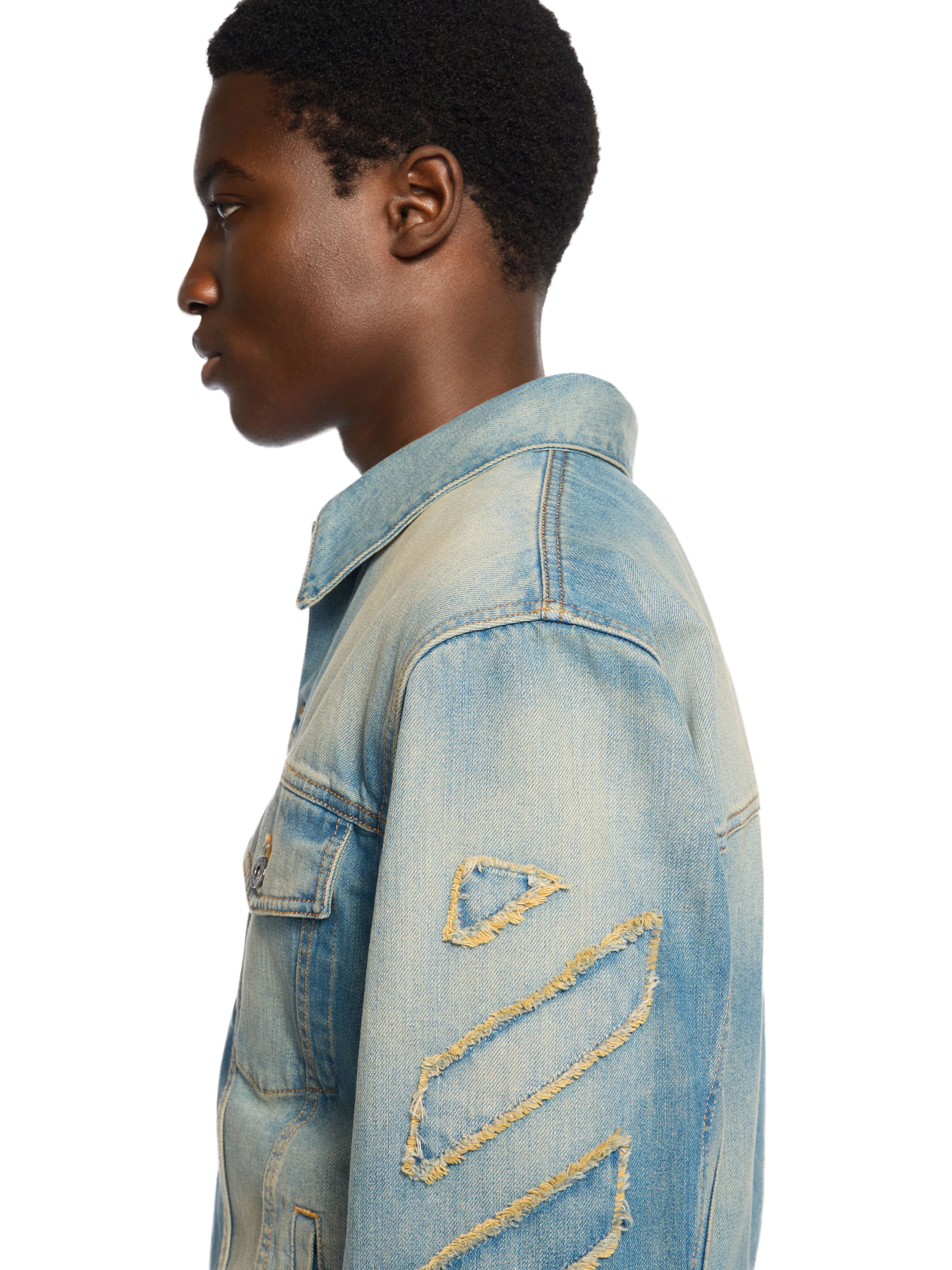 Diagonal Raw Patch Denim Jacket in DIRTY BLUE - DIRTY BLUE for Men