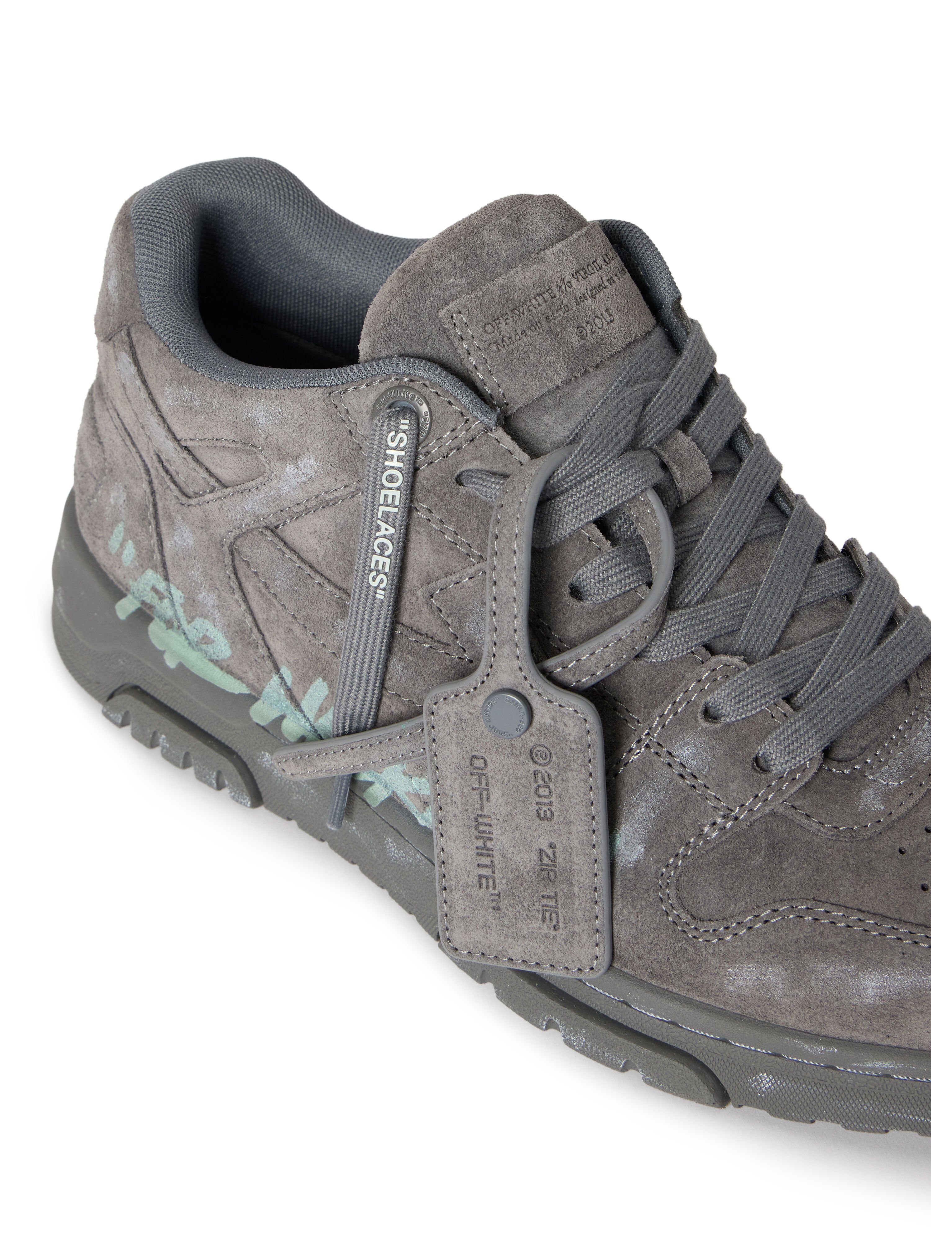 OFF WHITE Out Of Office "For Walking" Suede Sneakers DARK GREY - MISTY BLUE OMIA189S26LEA006