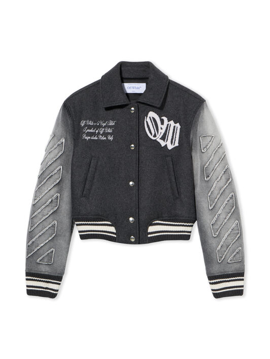 OFF WHITE Gothic Class Varsity Jacket BLACKENED PEARL-WHITE OWEK00MF25DEN001