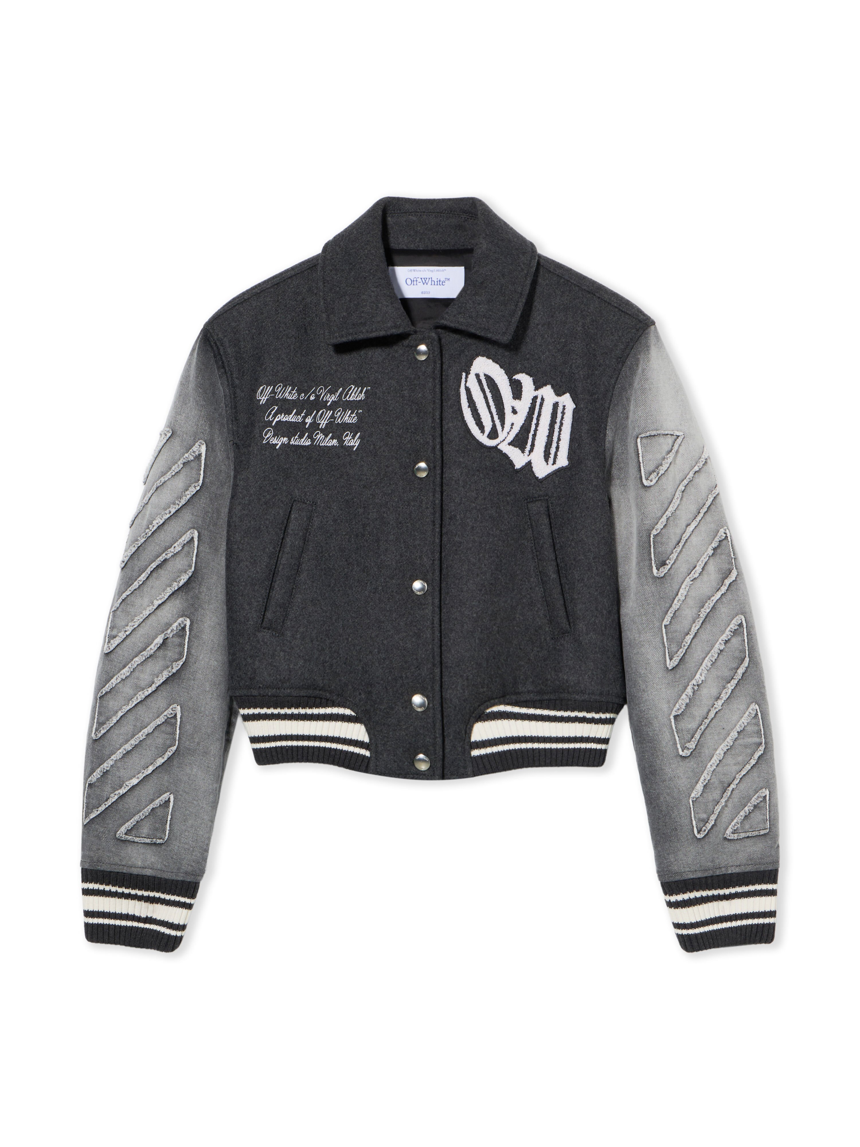 OFF WHITE Gothic Class Varsity Jacket BLACKENED PEARL-WHITE OWEK00MF25DEN001