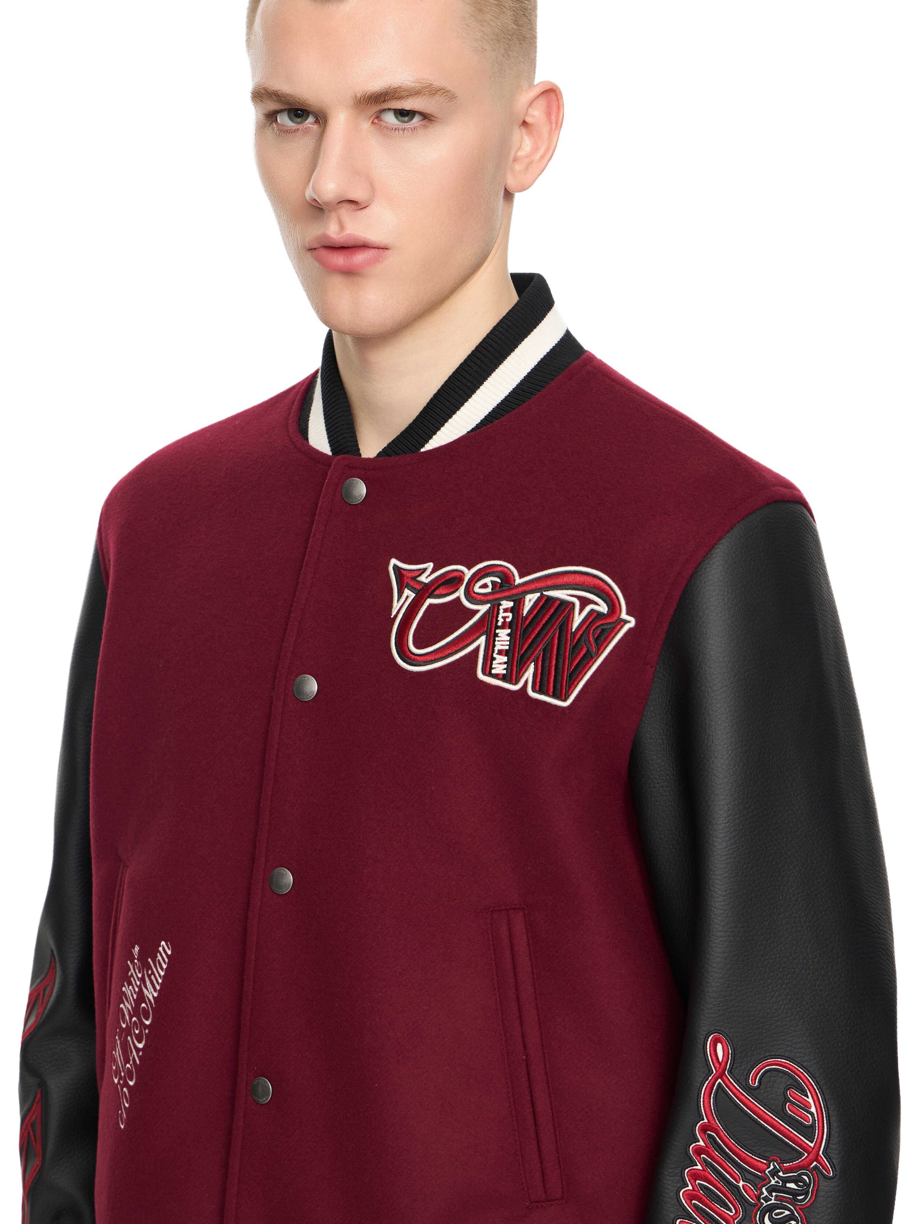 AC Milan X Off-White™ Varsity Jacket OFF WHITE AC Milan X Off-White™ Varsity Jacket BLACK RED 44MEA305G25F002