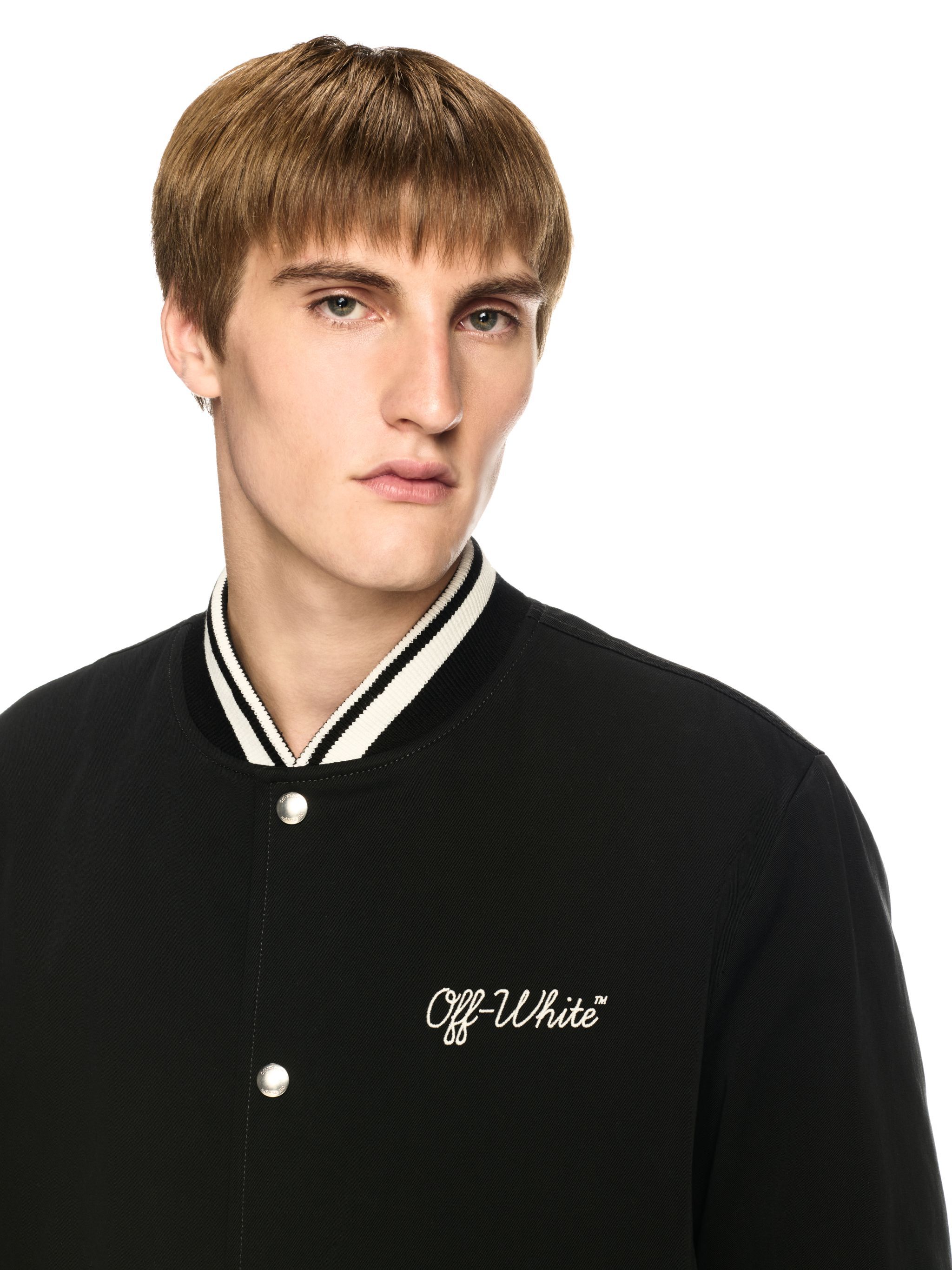 OFF WHITE Black Script Souvenir Varsity Jacket BLACK OMEH05FC99FAB001