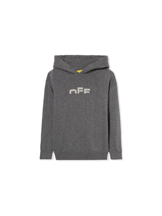OFF WHITE Type Logo Knit Logo Hoodie DARK GREY - LIGHT GREY OBHU001F25KNI001