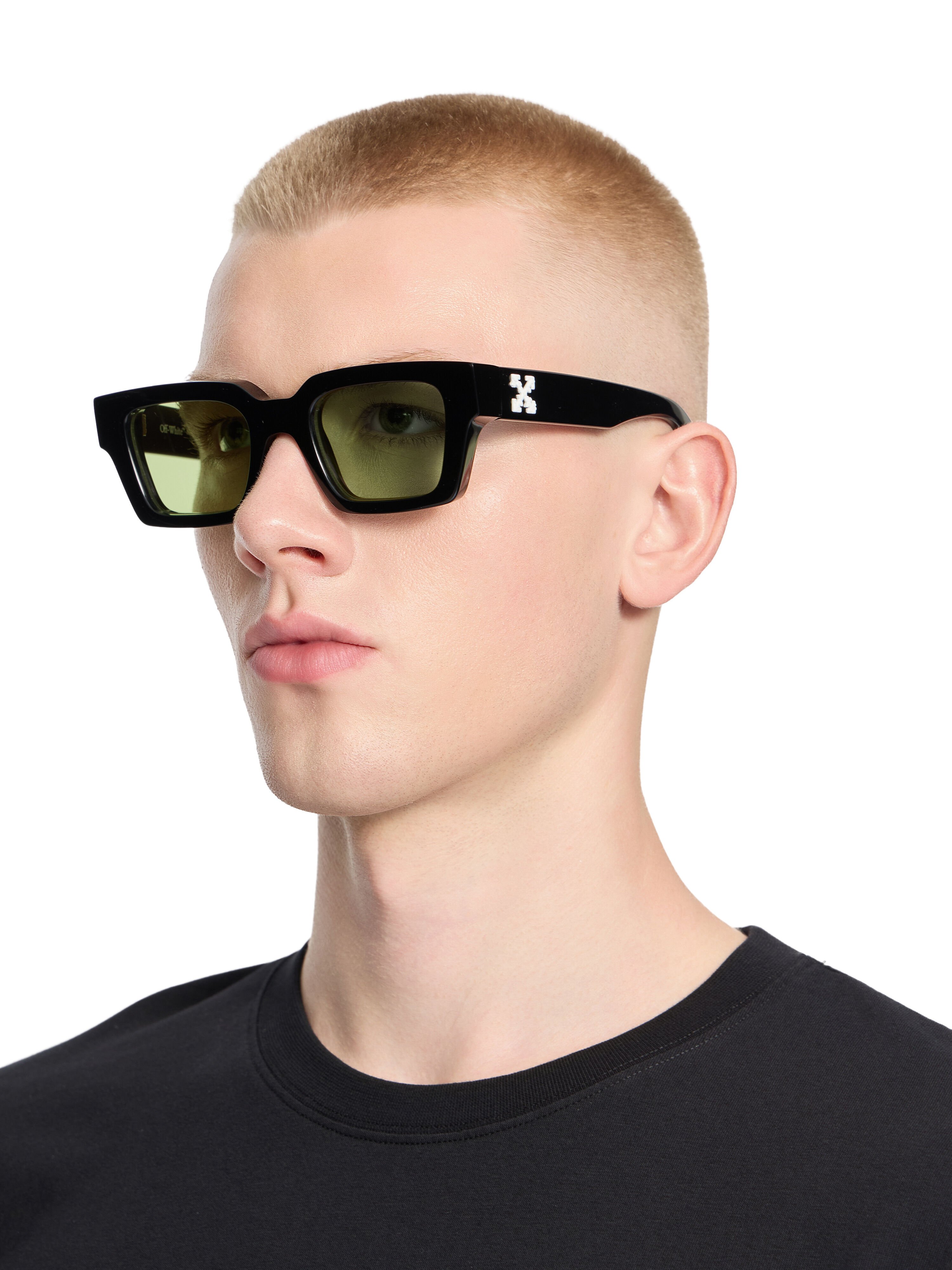 OFF WHITE Virgil M Light Green Lens Sunglasses Shiny Black OW1022105050