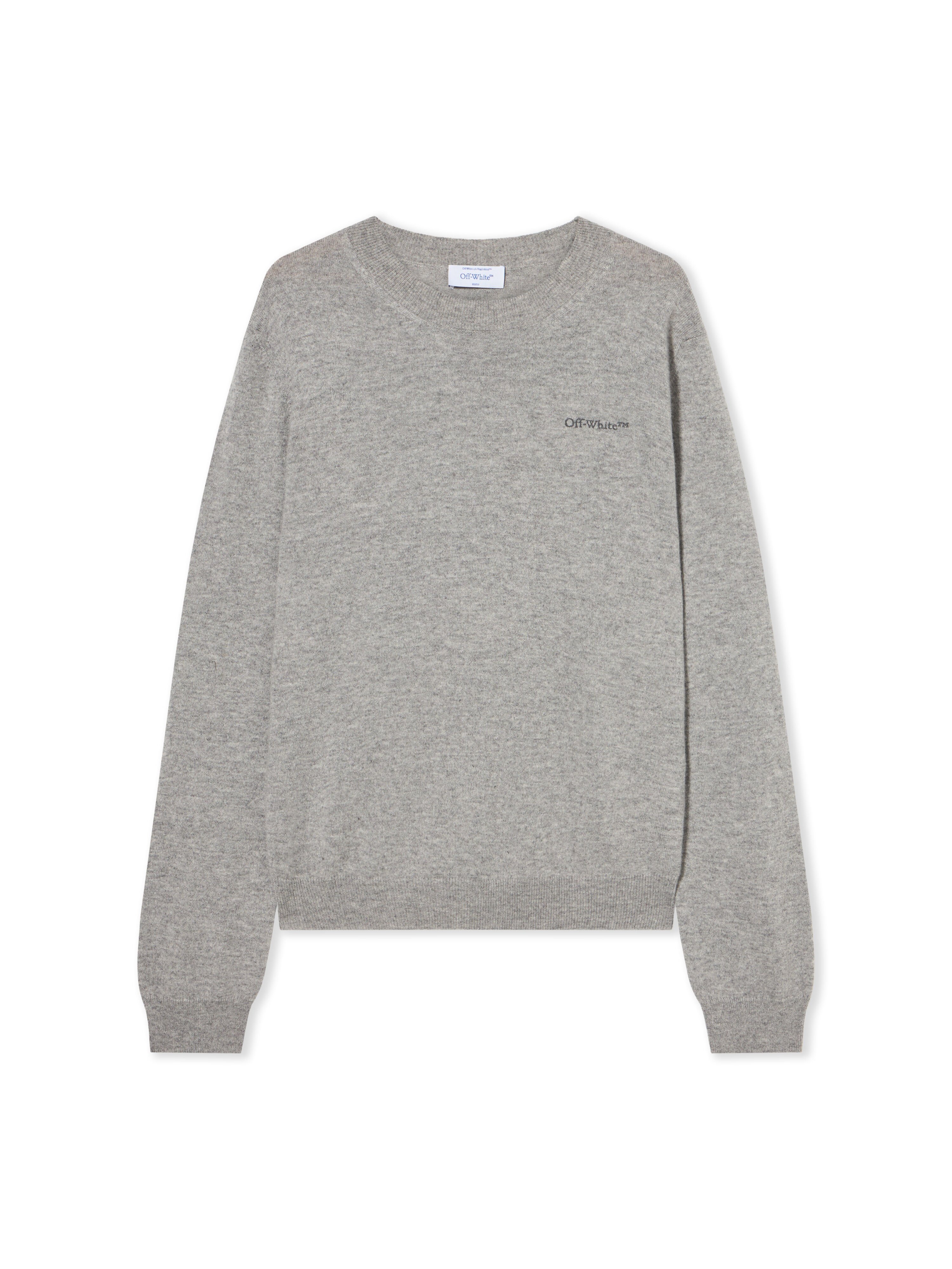 OFF WHITE Quote Knit Crewneck Logo Sweater LIGHT GREY MELANGE - BLACK OMHE20OF25KNI001