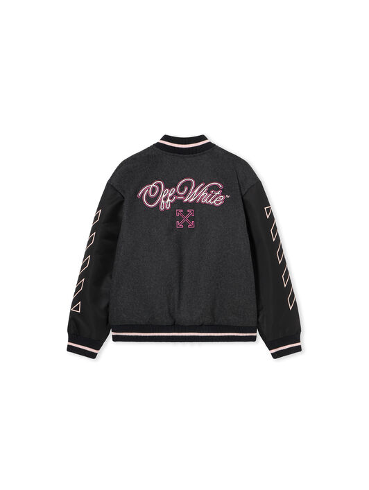 OFF WHITE Patch Varsity Jacket DARK GREY - FUCHSIA OGEH001F25FAB001