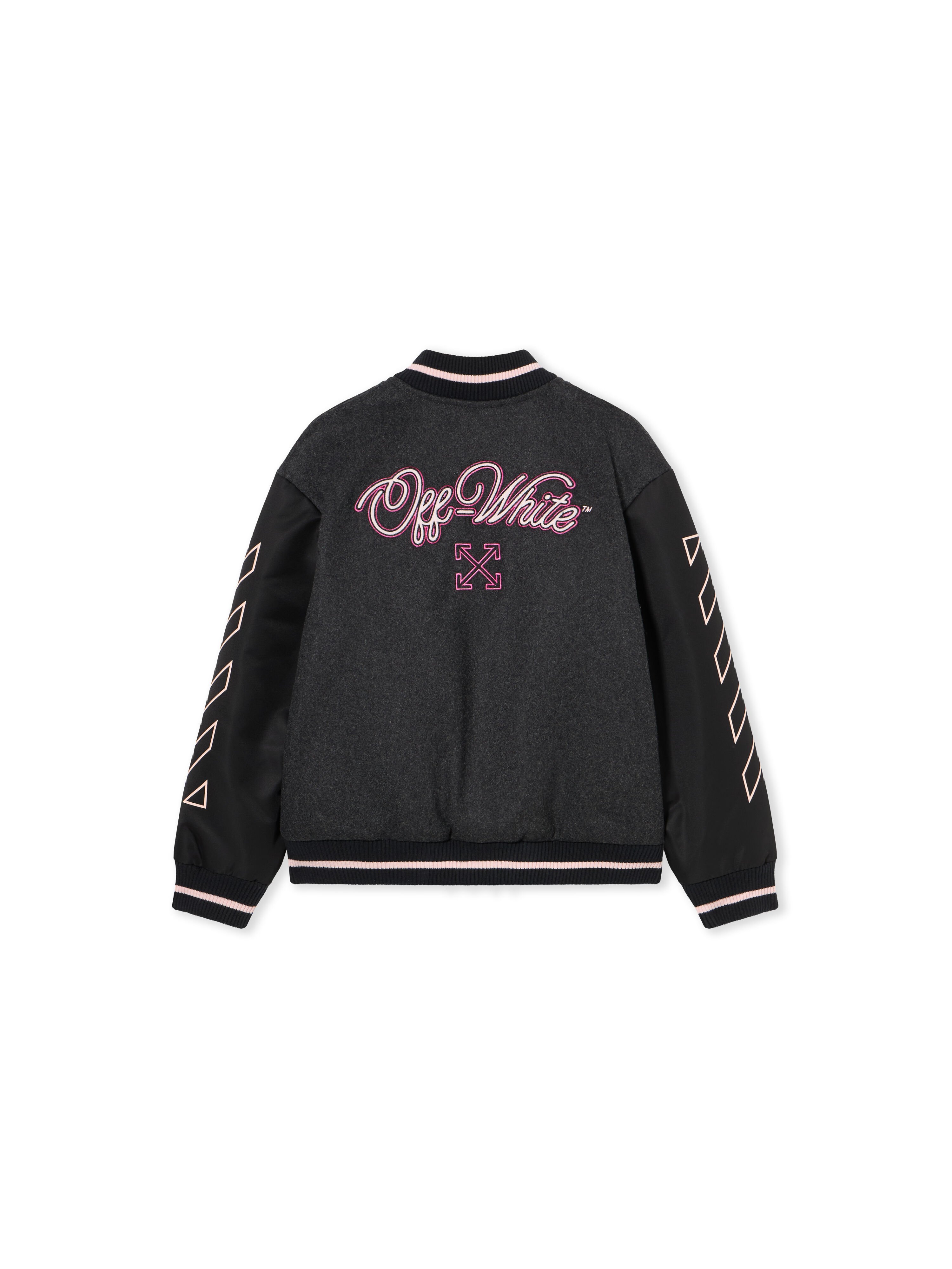 OFF WHITE Patch Varsity Jacket DARK GREY - FUCHSIA OGEH001F25FAB001