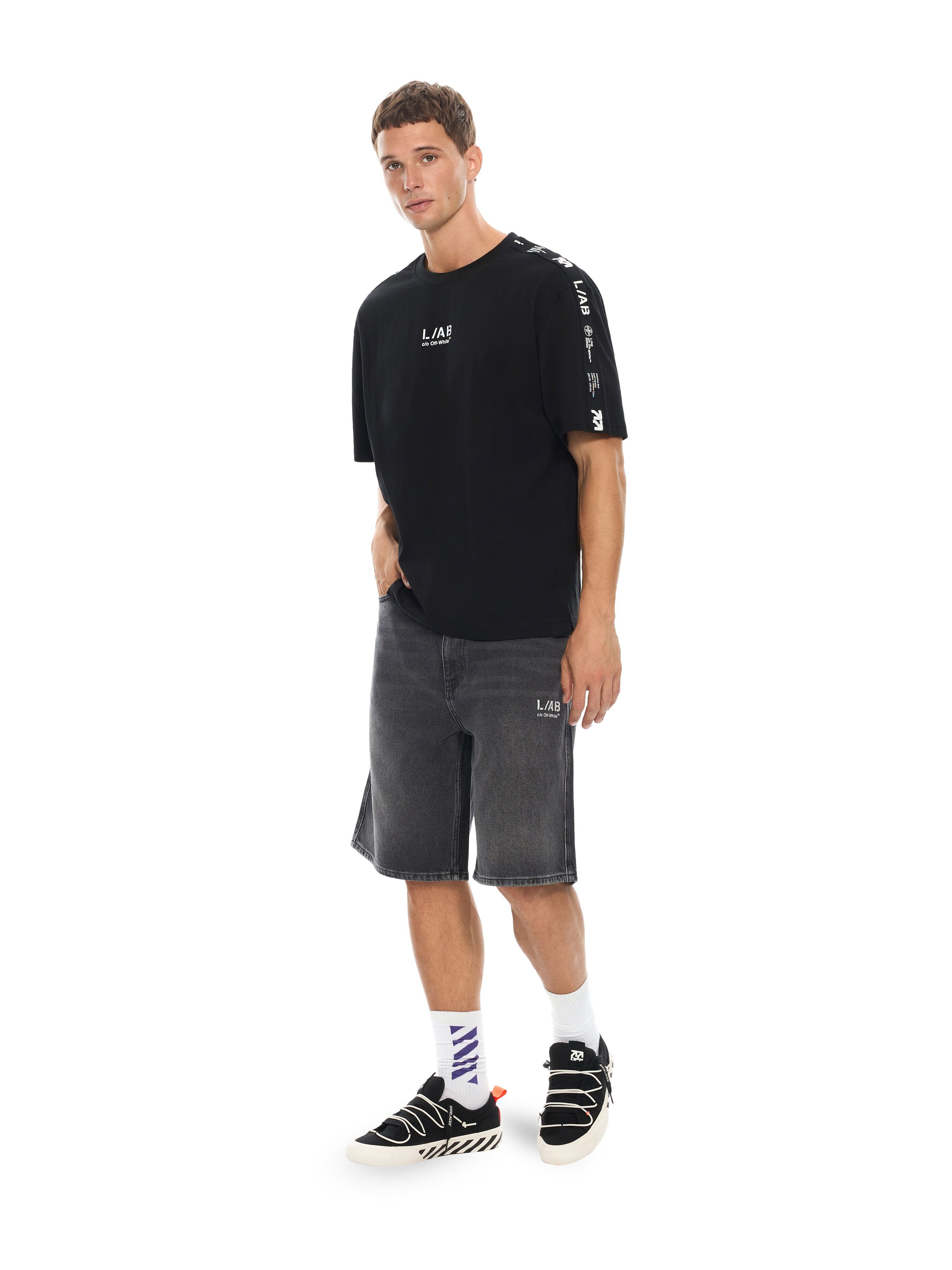 L/AB Diagonal Denim Shorts LAB L/AB Diagonal Denim Shorts PHANTOM BLACK 44LABF26D119