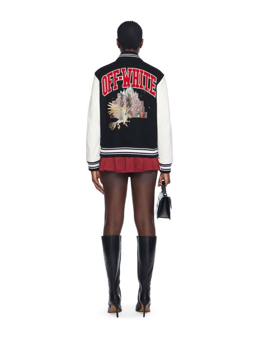 Wo Soundsystem Varsity Jacket OFF WHITE Wo Soundsystem Varsity Jacket BLACK-RED DAHLIA OWEK006F25FAB003
