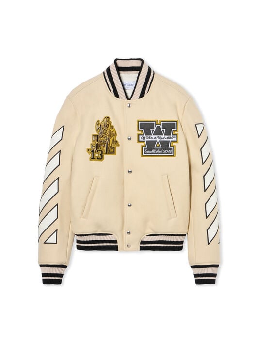 Lion Wool Varsity Jacket OFF WHITE Lion Wool Varsity Jacket FROZEN DEW OMEH053F25FAB002